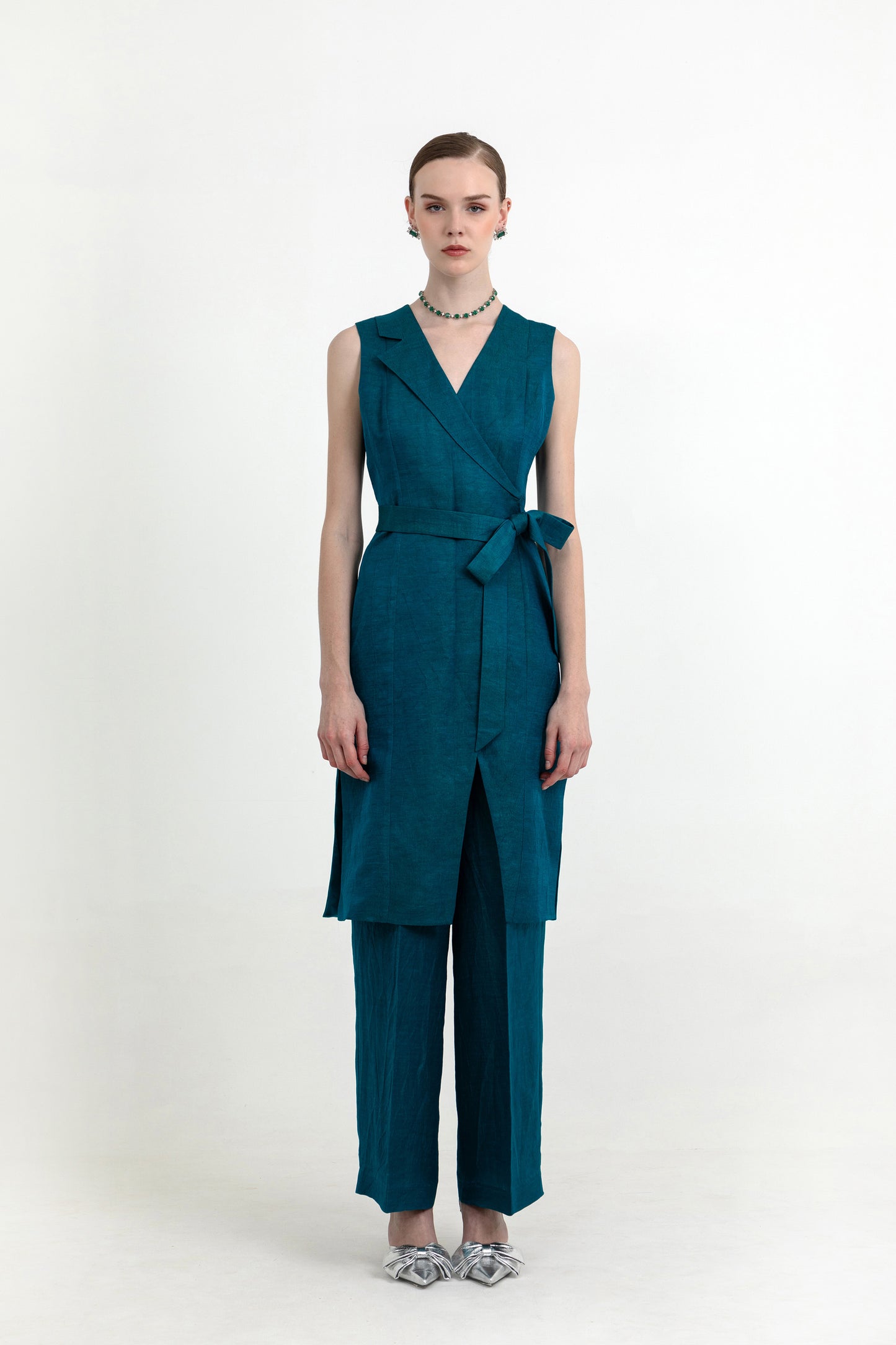 Este Teal Green Satin Designer Co-ord Set