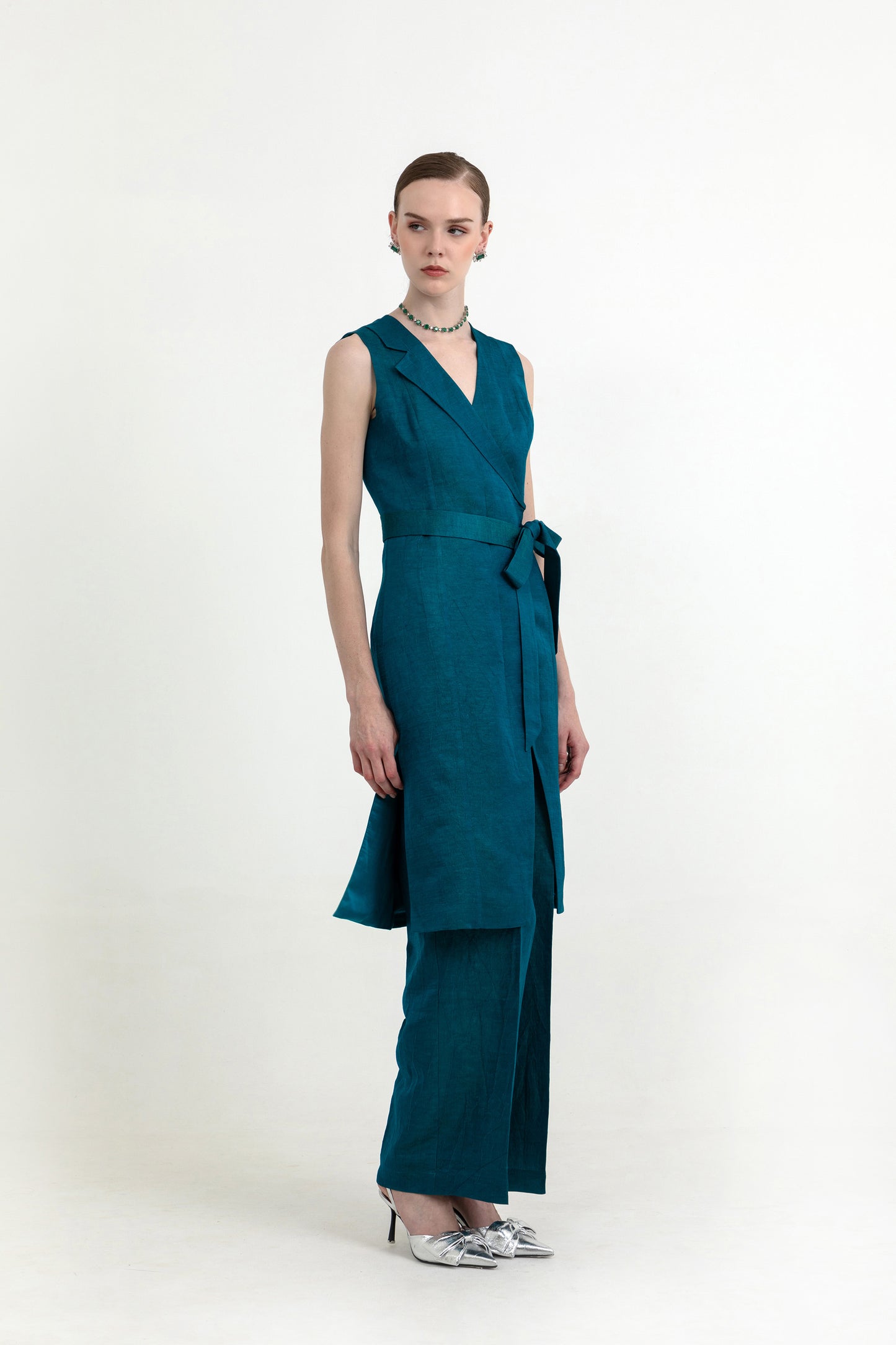 Este Teal Green Satin Designer Co-ord Set