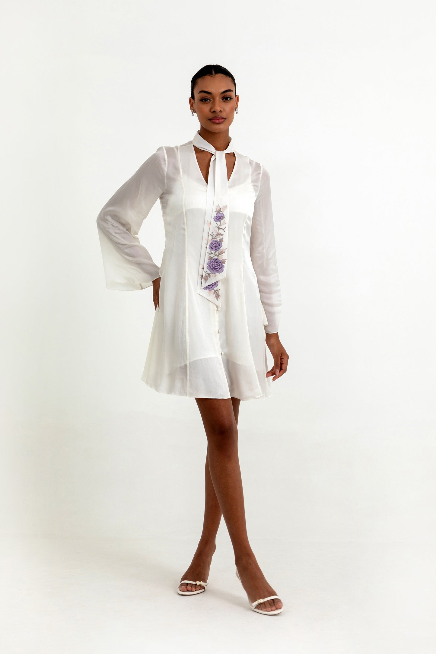 Aubrielle Satin Cocktail Dress in Morning White