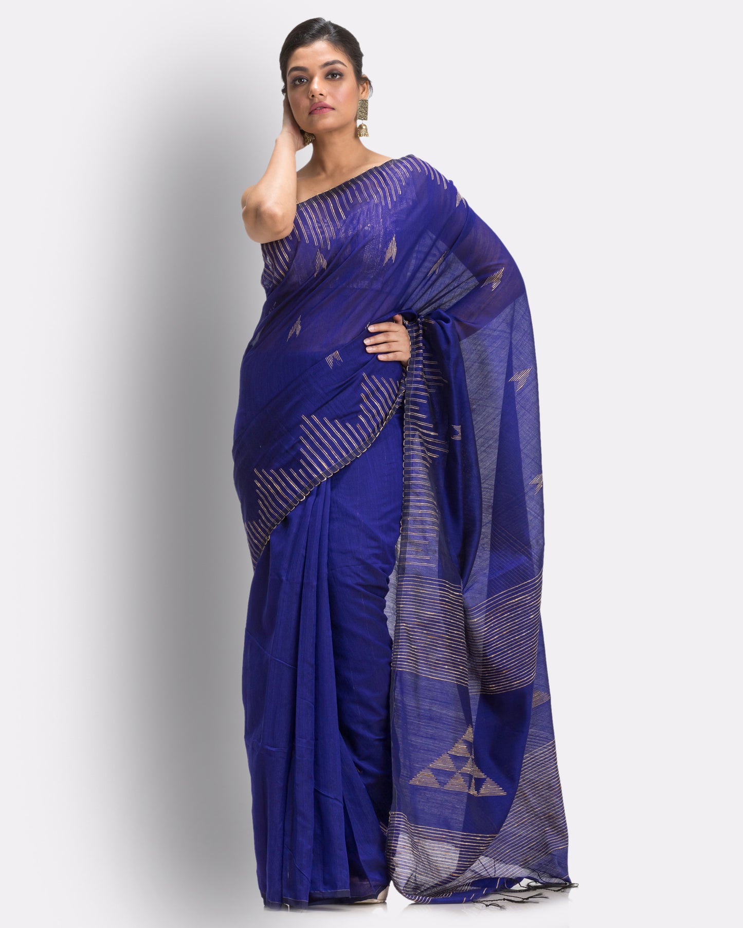 Royal Blue Cotton Blend Handloom Jamdani Saree