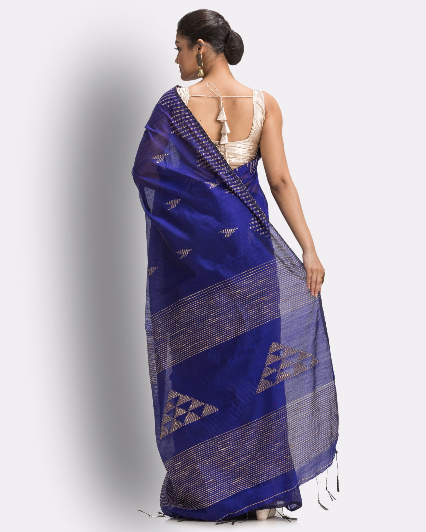 Royal Blue Cotton Blend Handloom Jamdani Saree