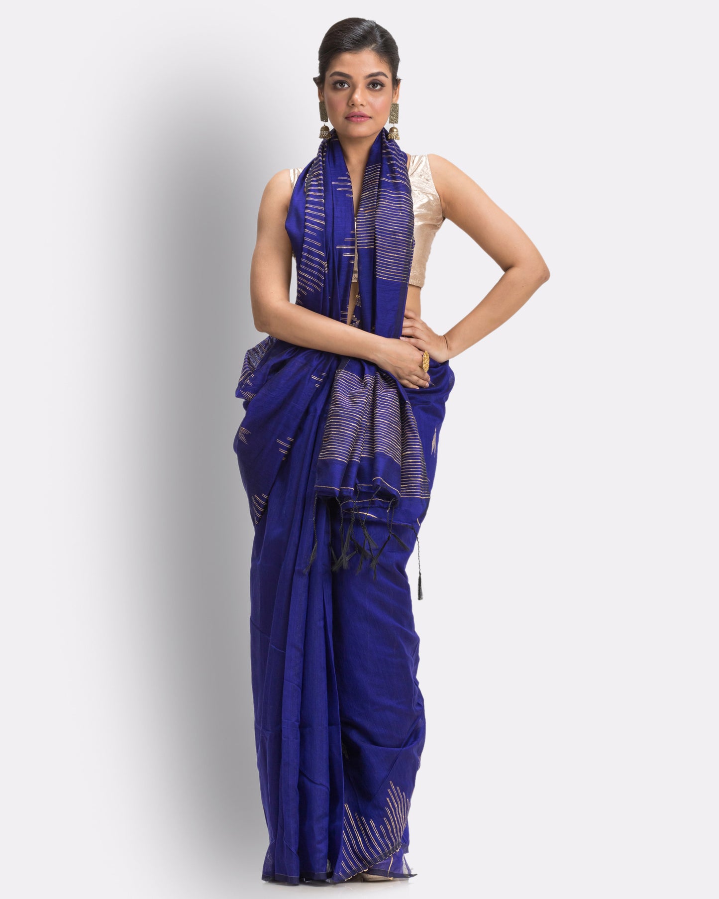 Royal Blue Cotton Blend Handloom Jamdani Saree
