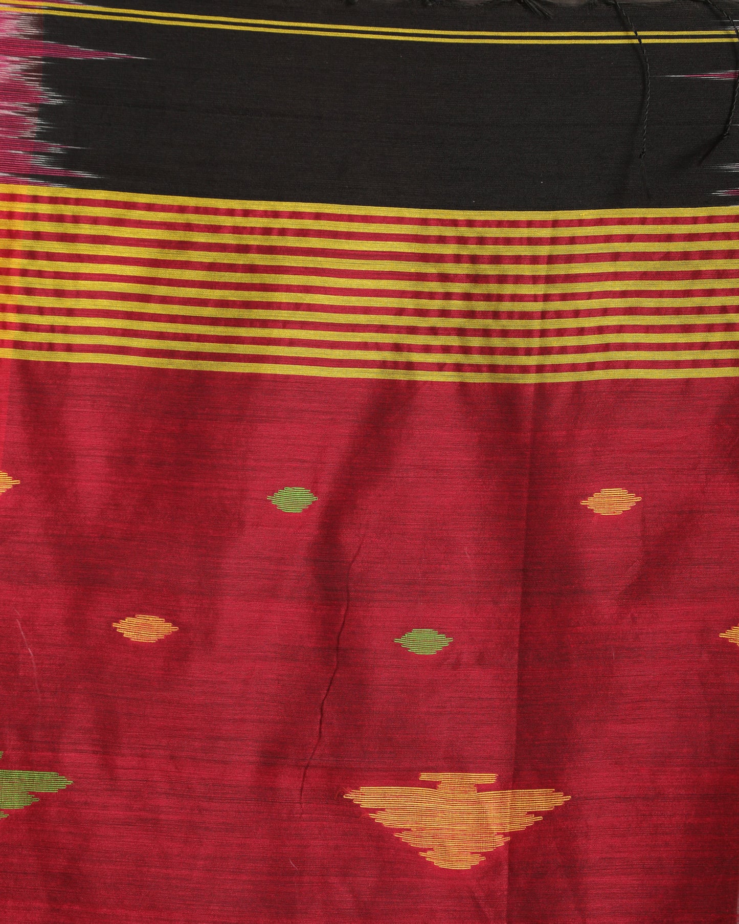 Fuchsia Black Cotton Blend Handloom Tie Dye Jamdani Saree