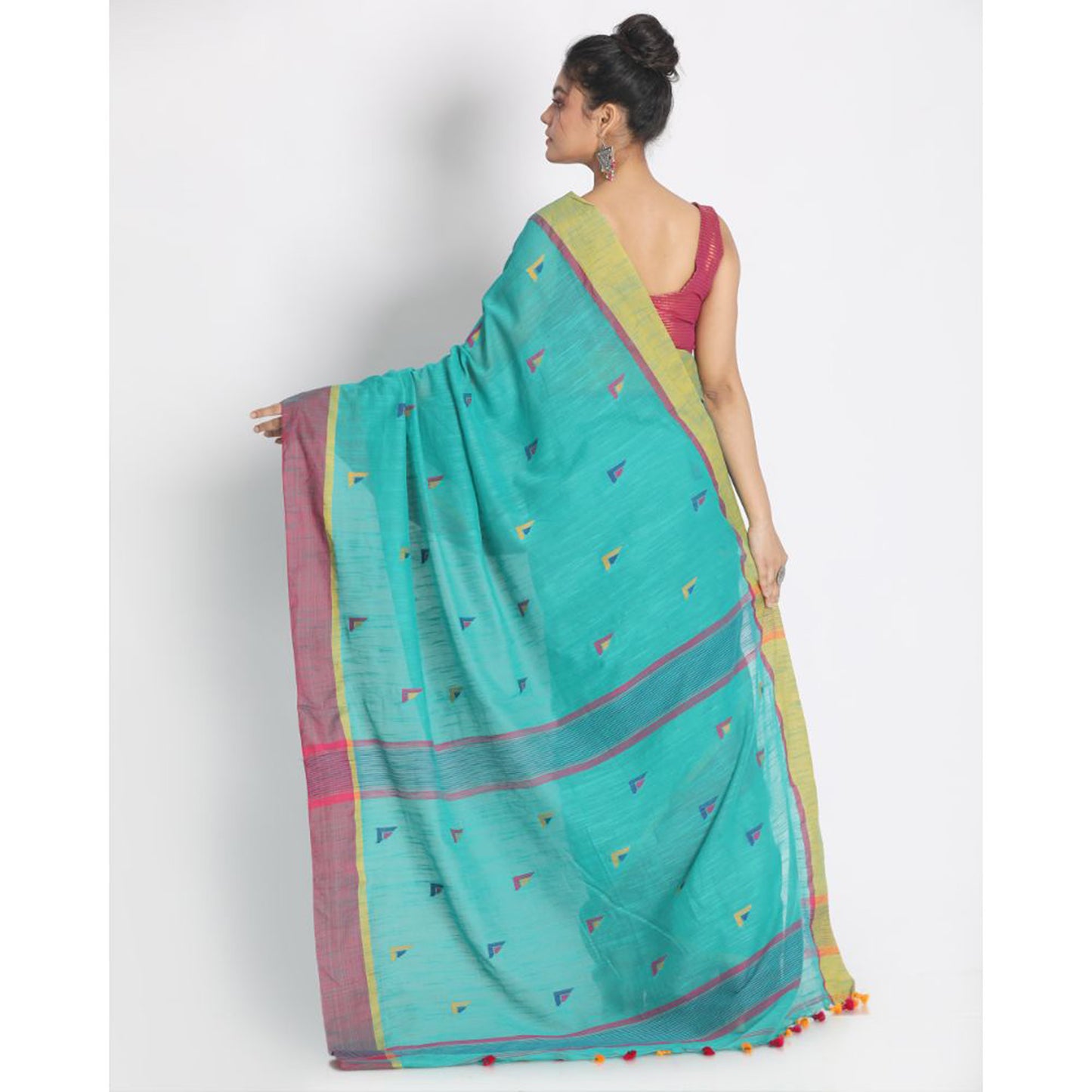 Aqua Cotton Handloom Jamdani Saree