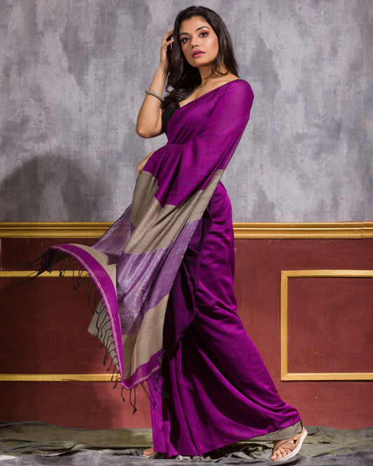 Violet Cotton Handloom Saree