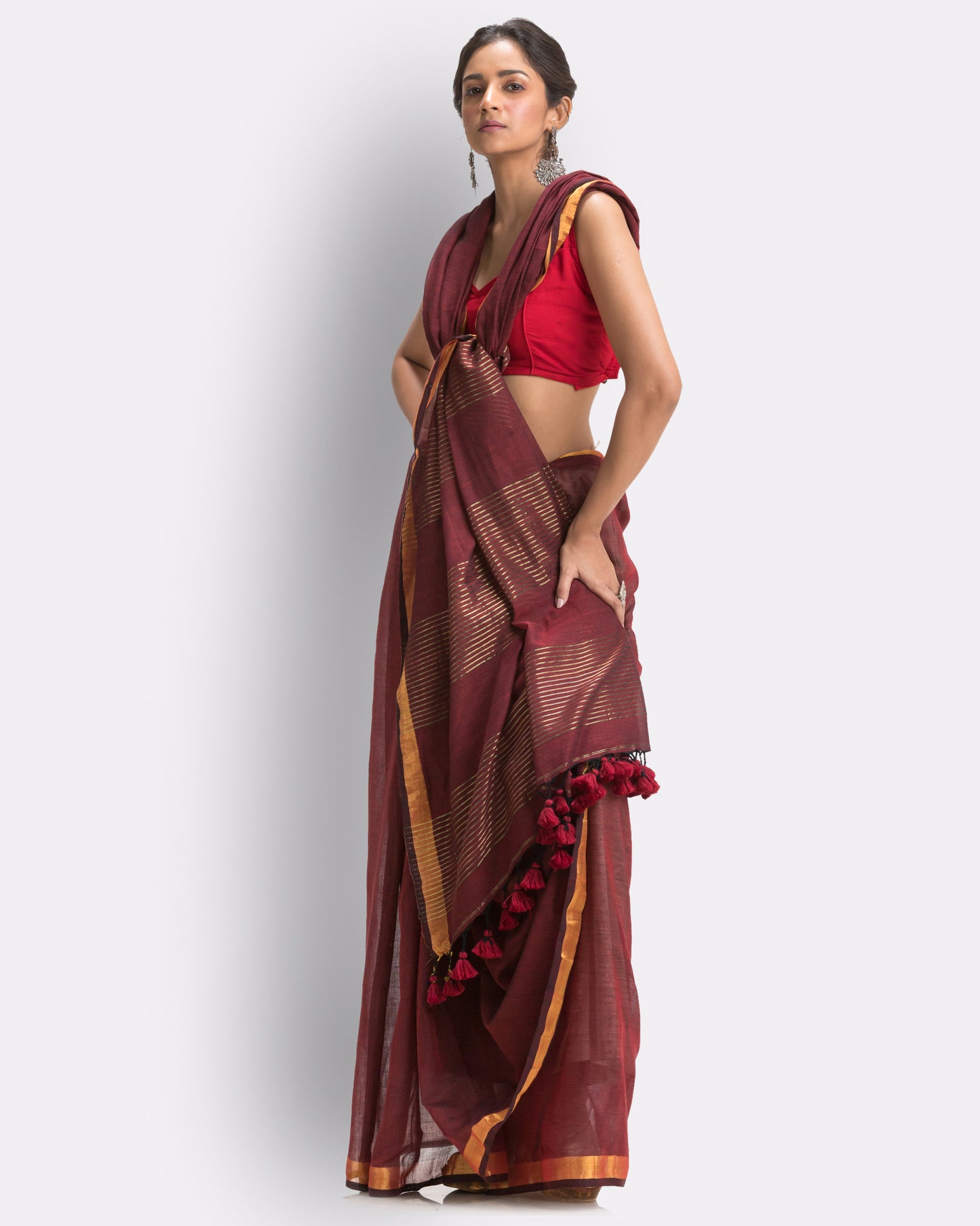 Maroon Handloom Traditional Mulmul Cotton Saree