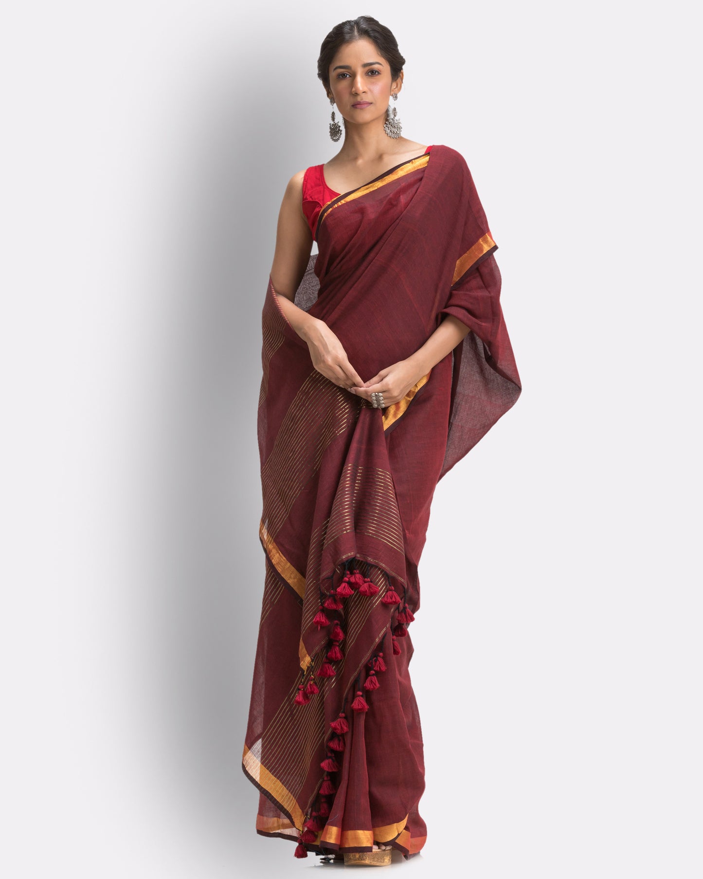 Maroon Handloom Traditional Mulmul Cotton Saree