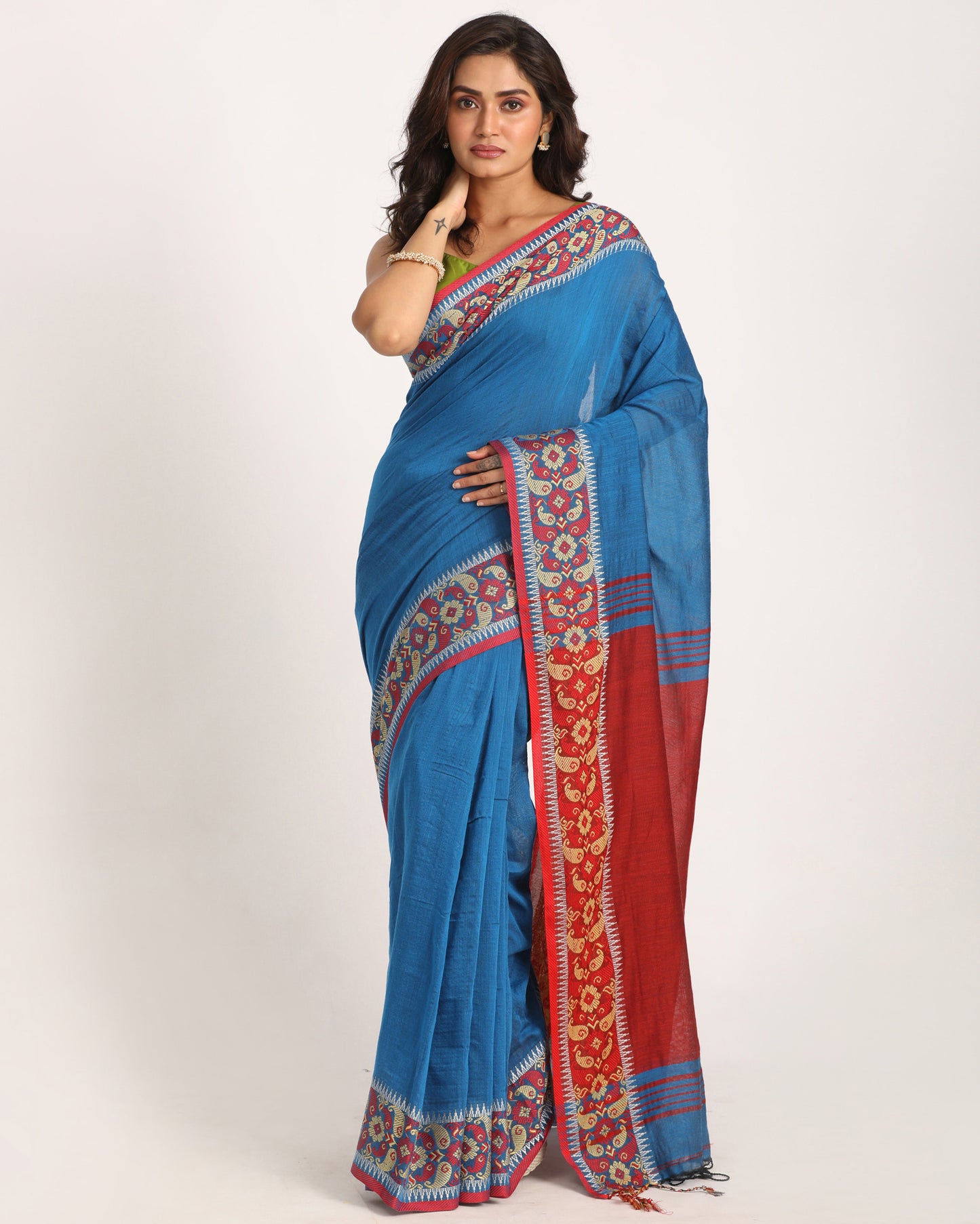 Blue Handloom Cotton Tangail Saree
