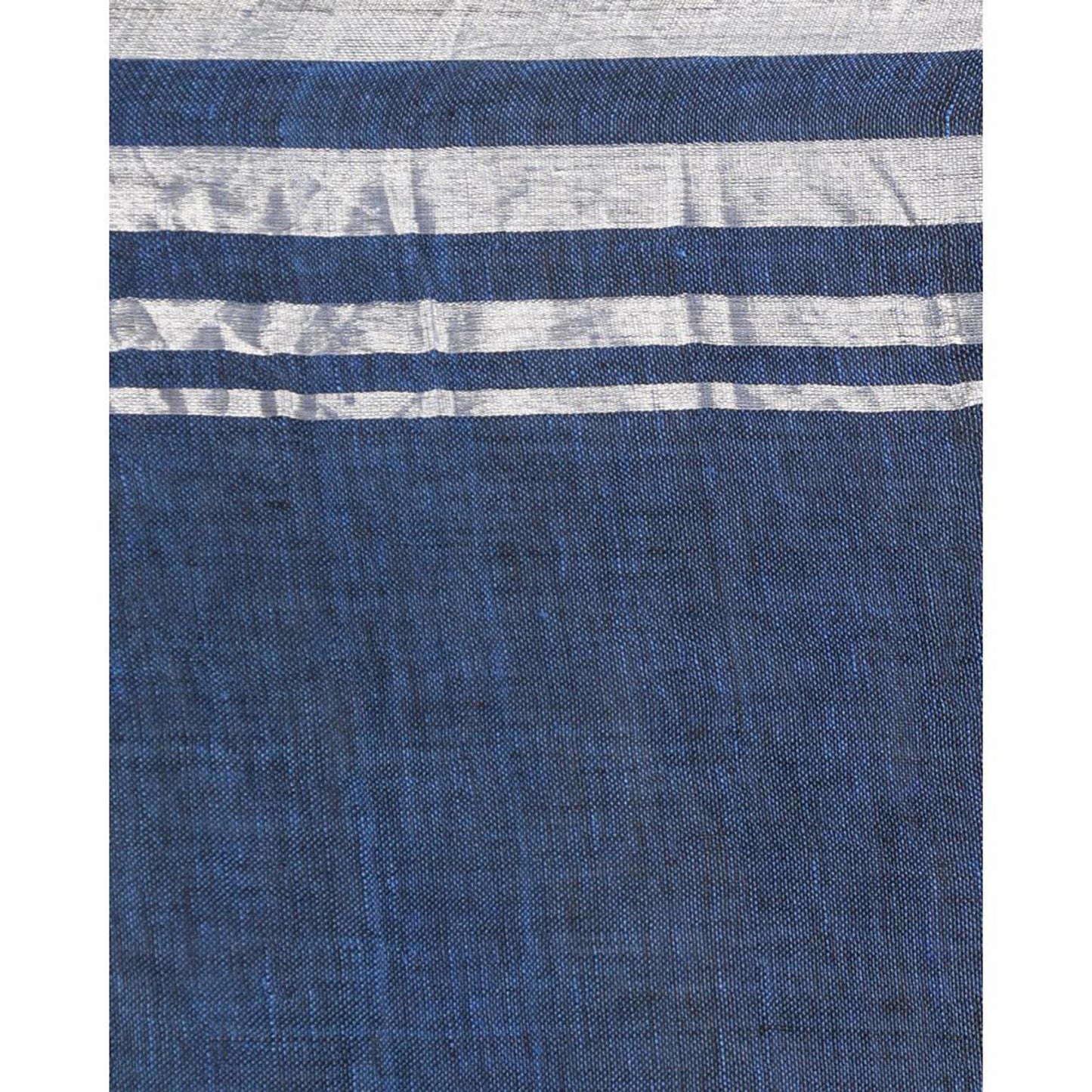 Silver Zari Border Blue Linen Saree