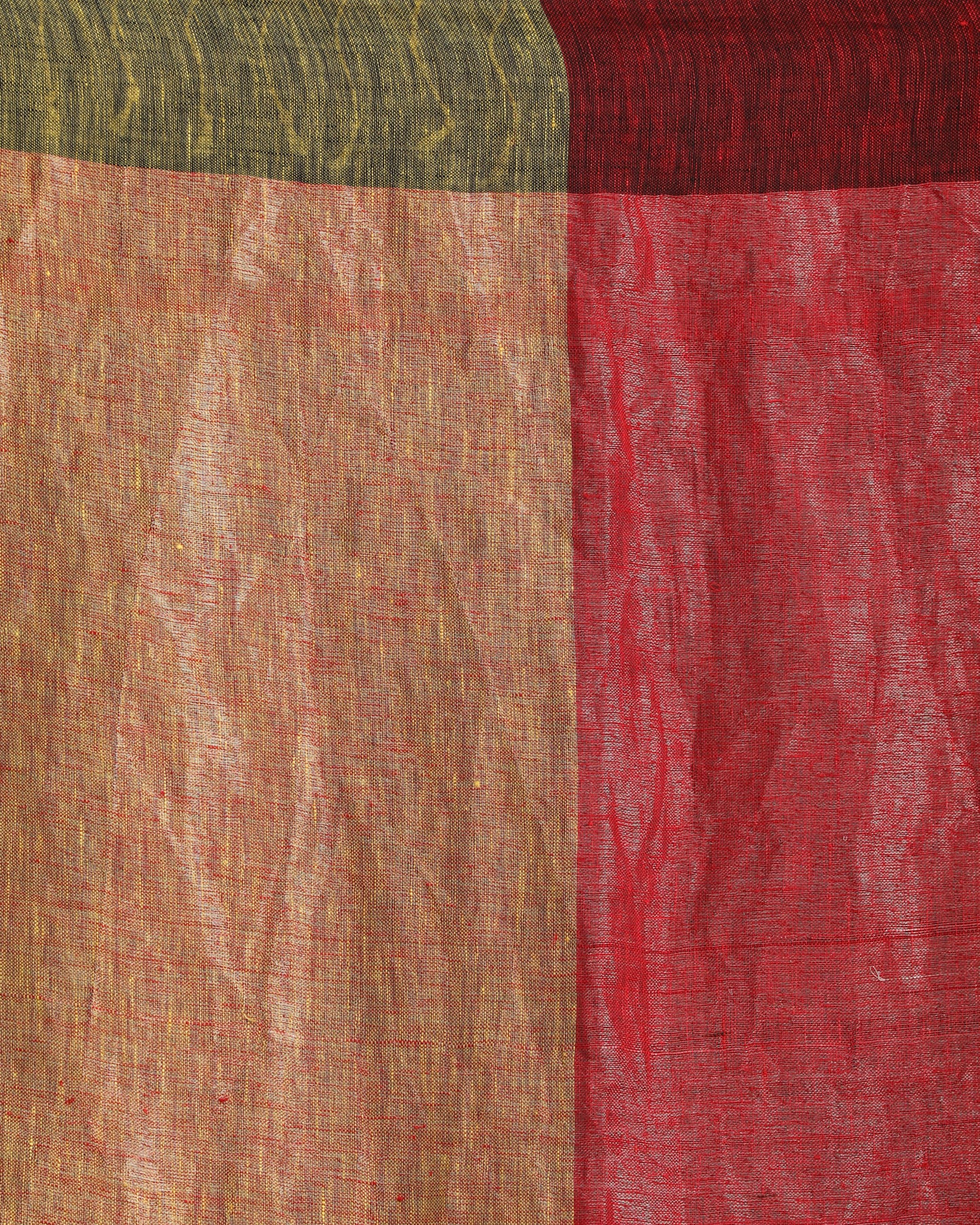 Maroon Lime Traditional Handloom Linen Saree
