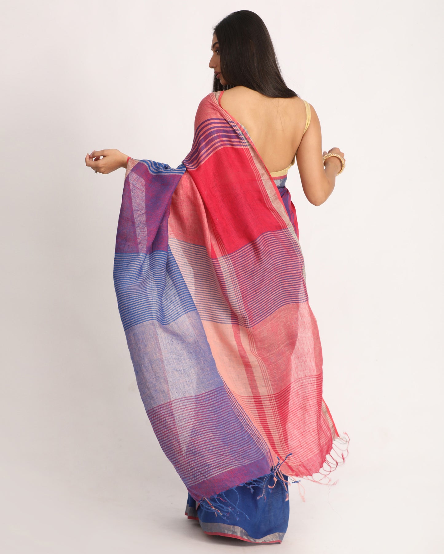 Multicolour Traditional Handloom Check Linen Saree