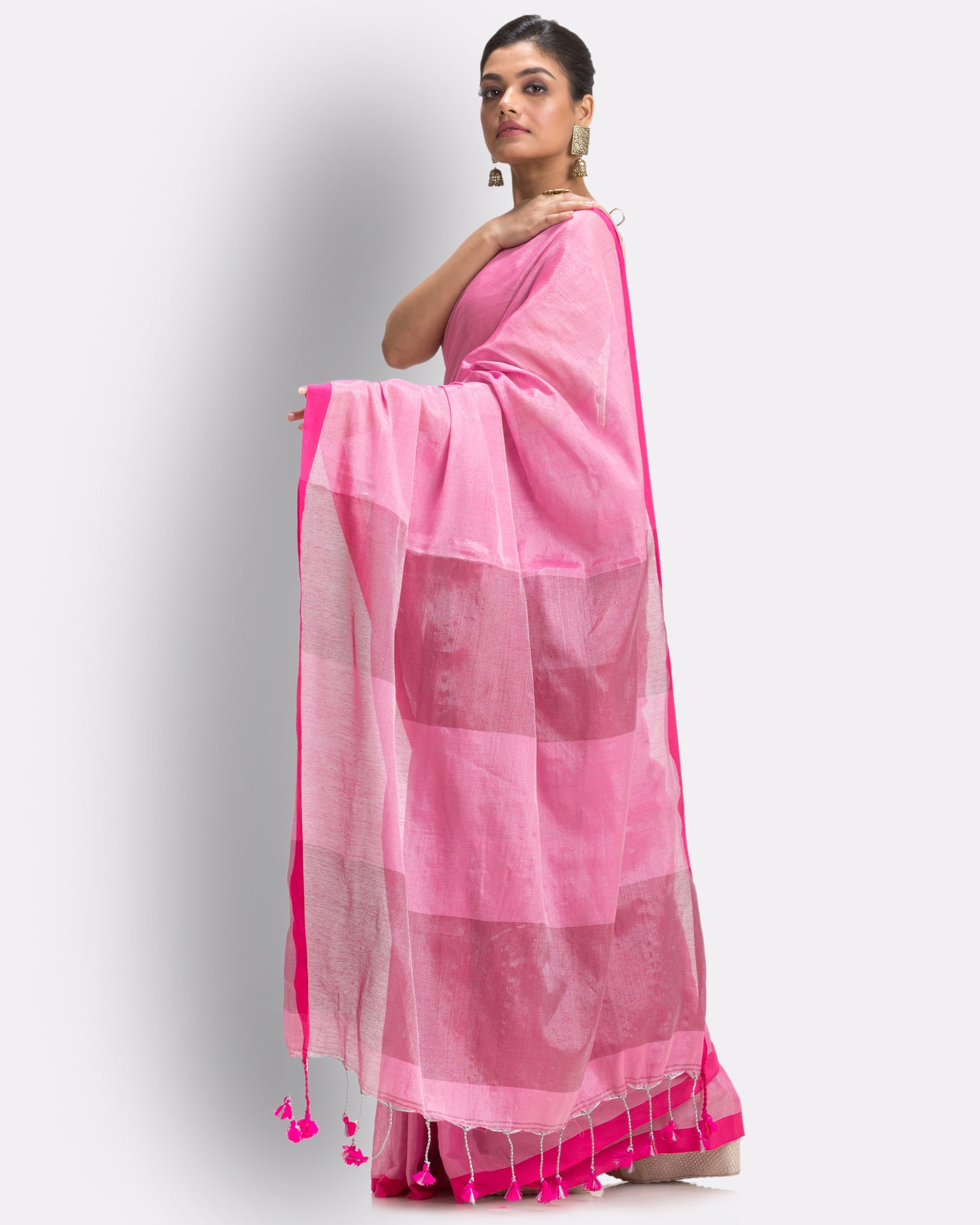 Pink Handloom Zari Cotton Tissue Saree
