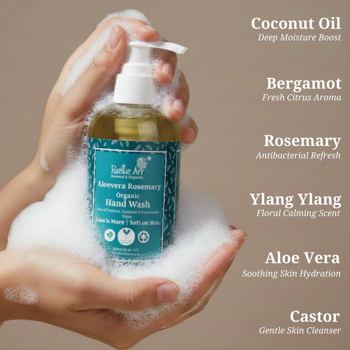 Aloe Vera Rosemary Organic Hand Wash (1100ml Refill Pack), Rustic Art