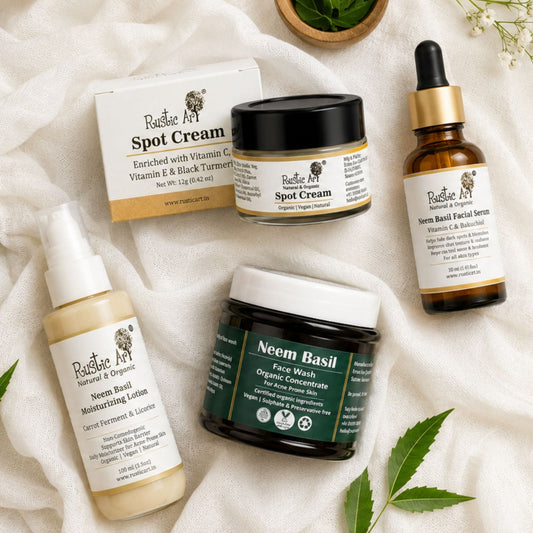 Anti Acne Kit(Large) | Jute Pouch | Neem Basil Face Wash | Neem Moisturizing Lotion | Neem Basil Serum | Spot cream