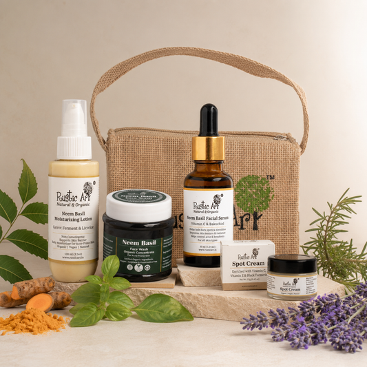 Anti Acne Kit(Large) | Jute Pouch | Neem Basil Face Wash | Neem Moisturizing Lotion | Neem Basil Serum | Spot cream