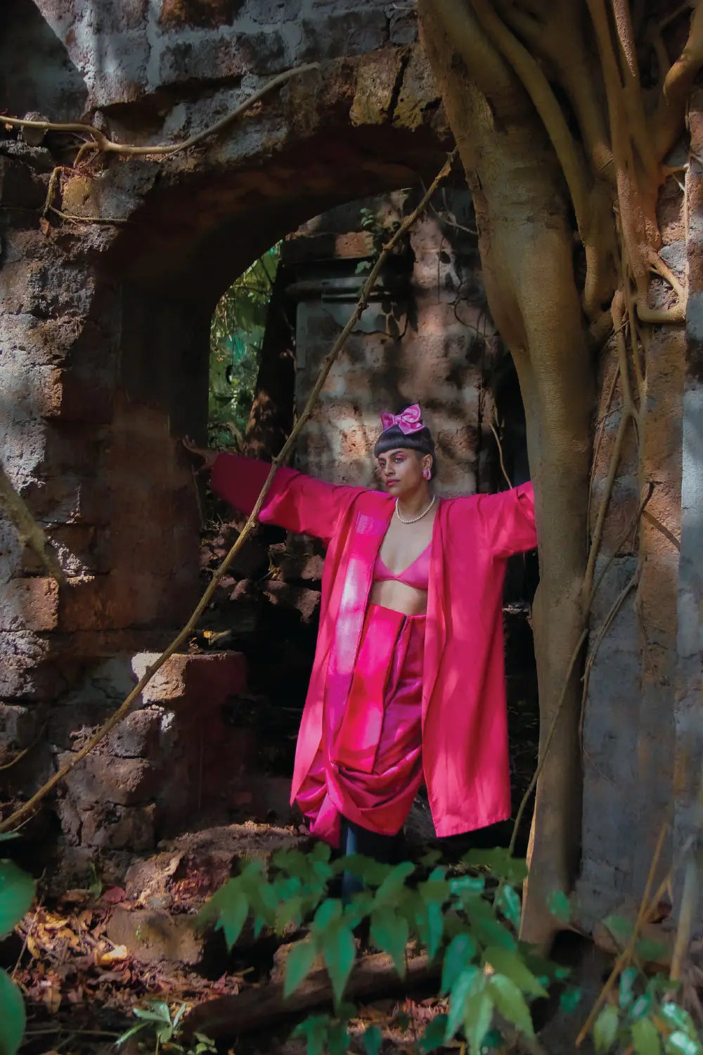 Pink Handloom Tussar Silk Saree With Pink Stripes Border