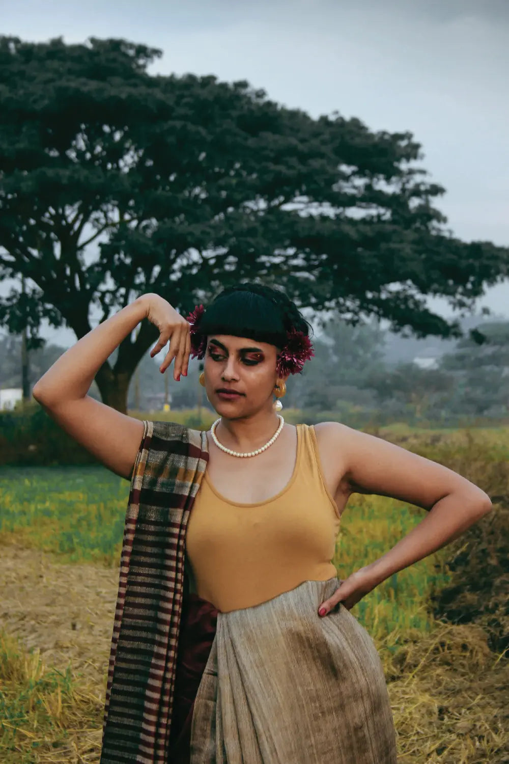 Handloom Light Brown Kosa Silk Saree With Maroon Pallu