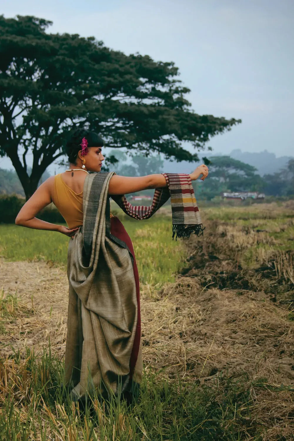 Handloom Light Brown Kosa Silk Saree With Maroon Pallu