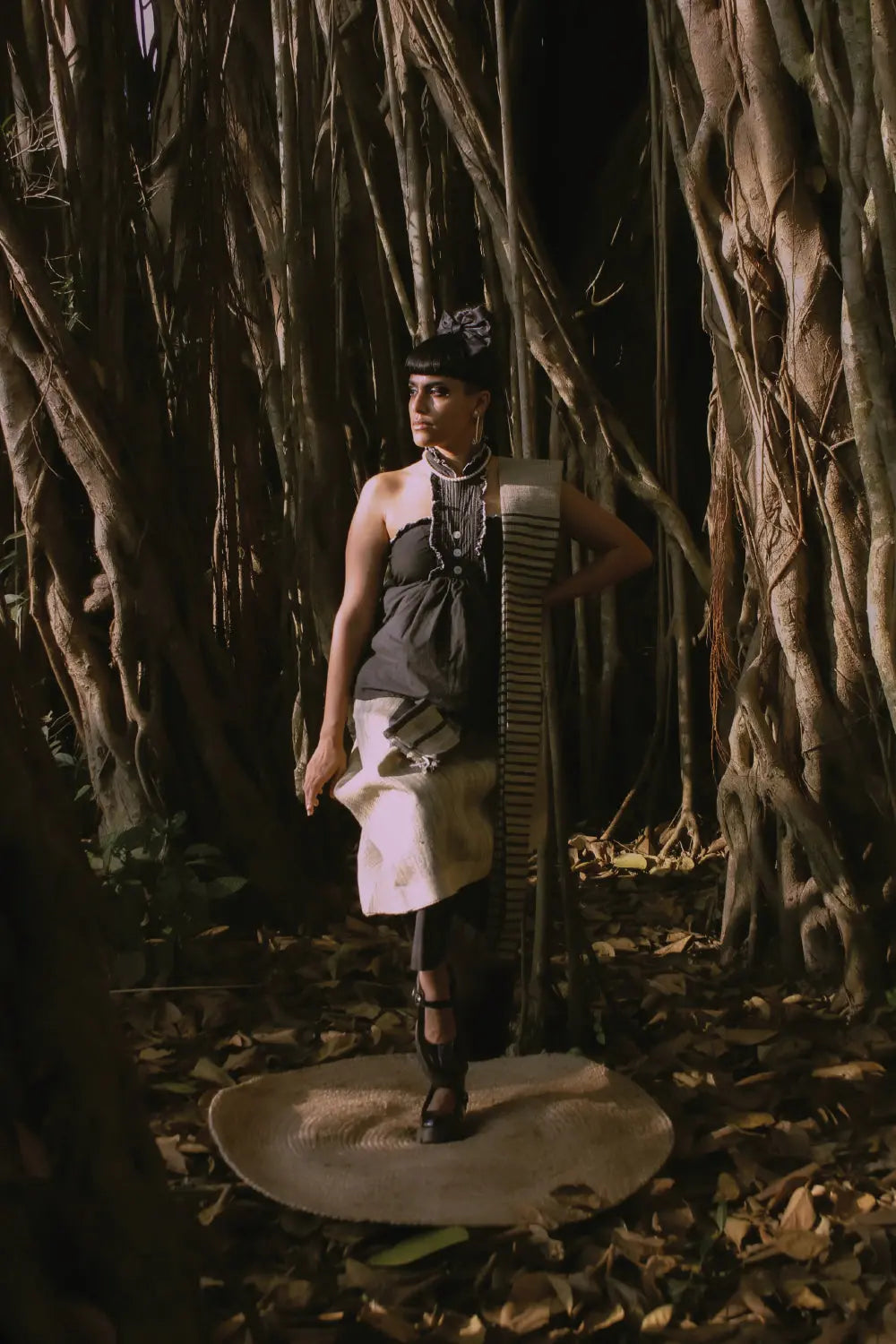 Handloom Beige Kosa Silk Saree With Black Stripes Woven On It With Contrasting Black Pallu