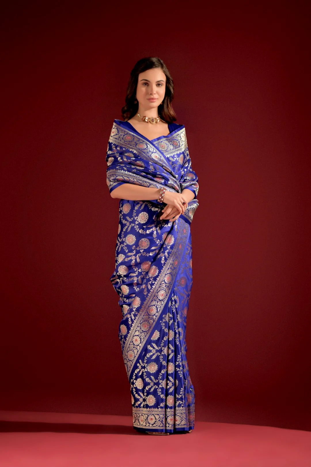 Royal Blue Banarasi Satin Silk Saree
