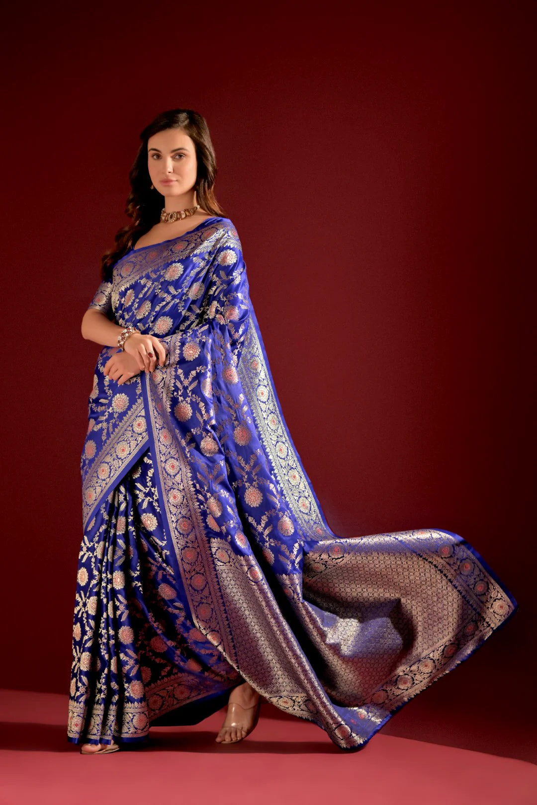 Royal Blue Banarasi Satin Silk Saree