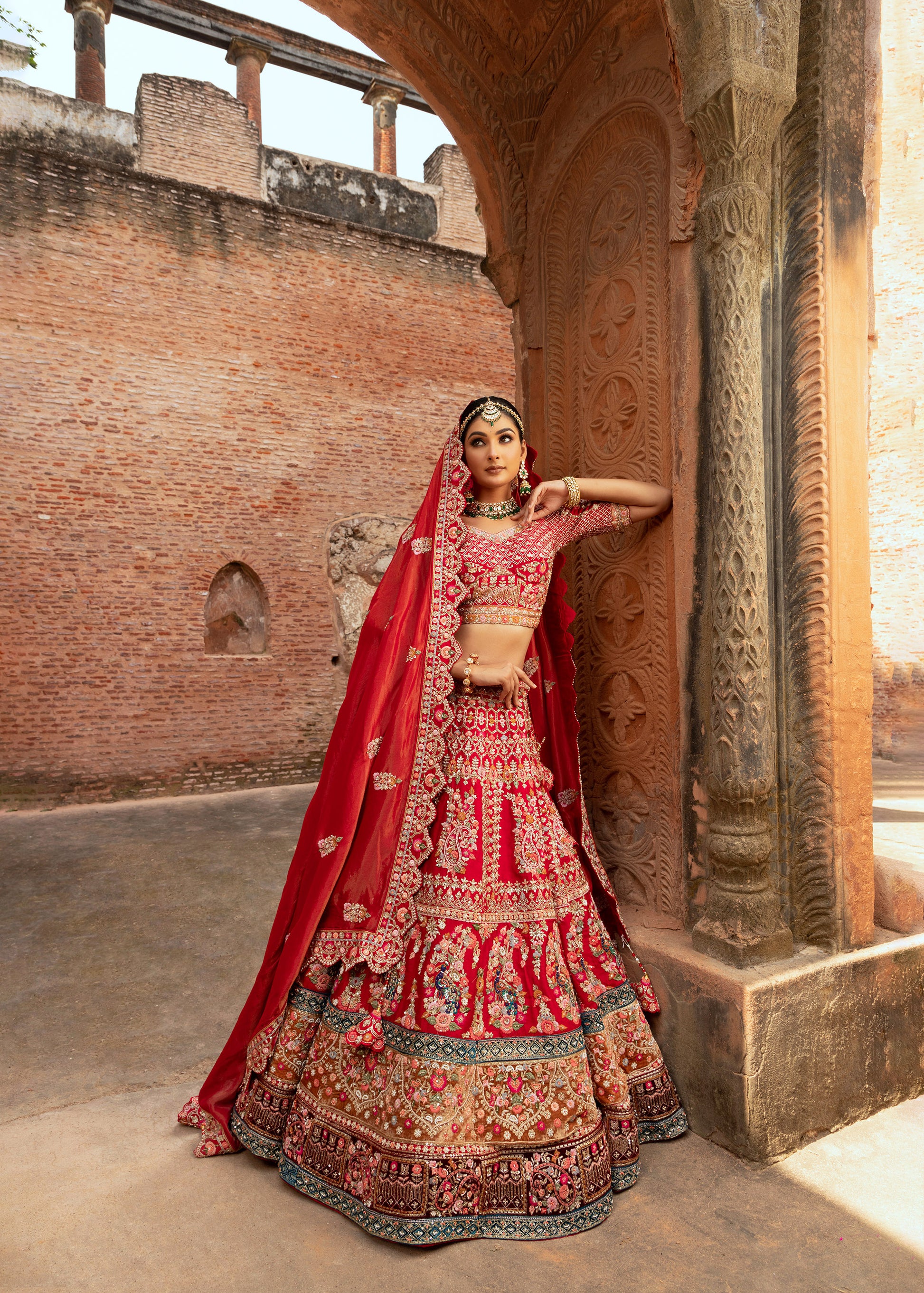 Red Rajasthani Zardozi Work Silk Bridal Lehenga Mohi fashion Red Rajasthani Zardozi Work Silk Bridal Lehenga Mohi fashion