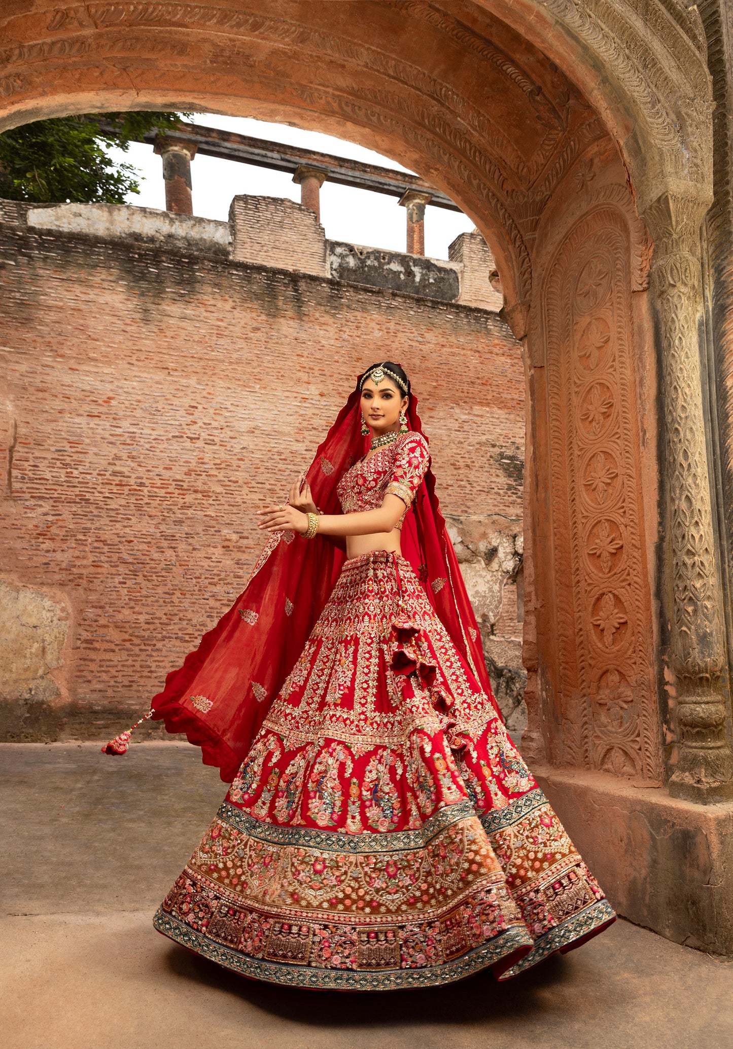 Red Rajasthani Zardozi Bridal Lehenga for Wedding