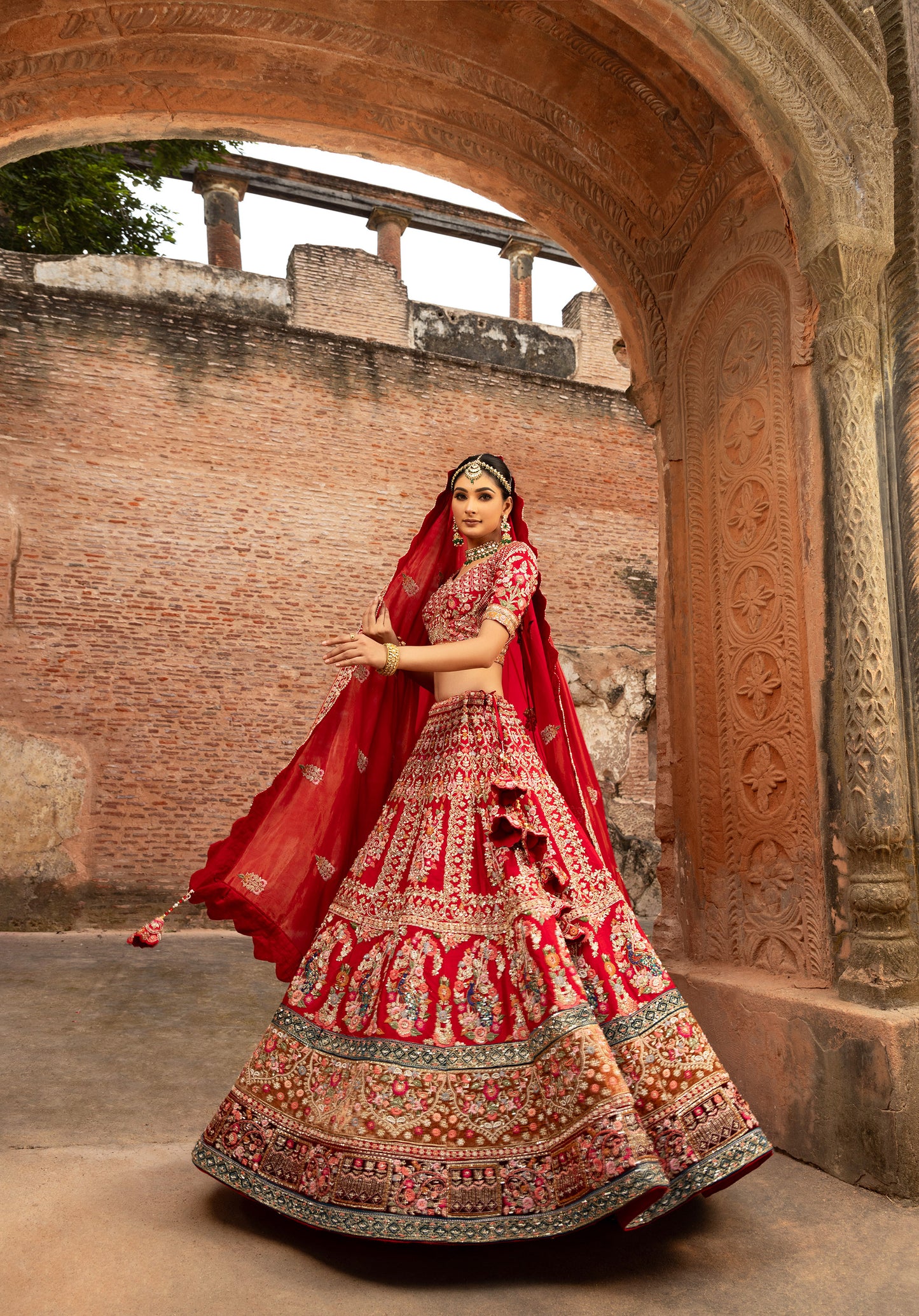 Red Rajasthani Zardozi Work Silk Bridal Lehenga