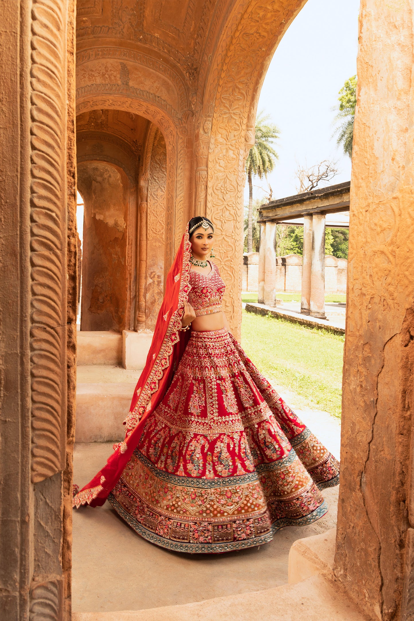 Red Rajasthani Zardozi Work Silk Bridal Lehenga