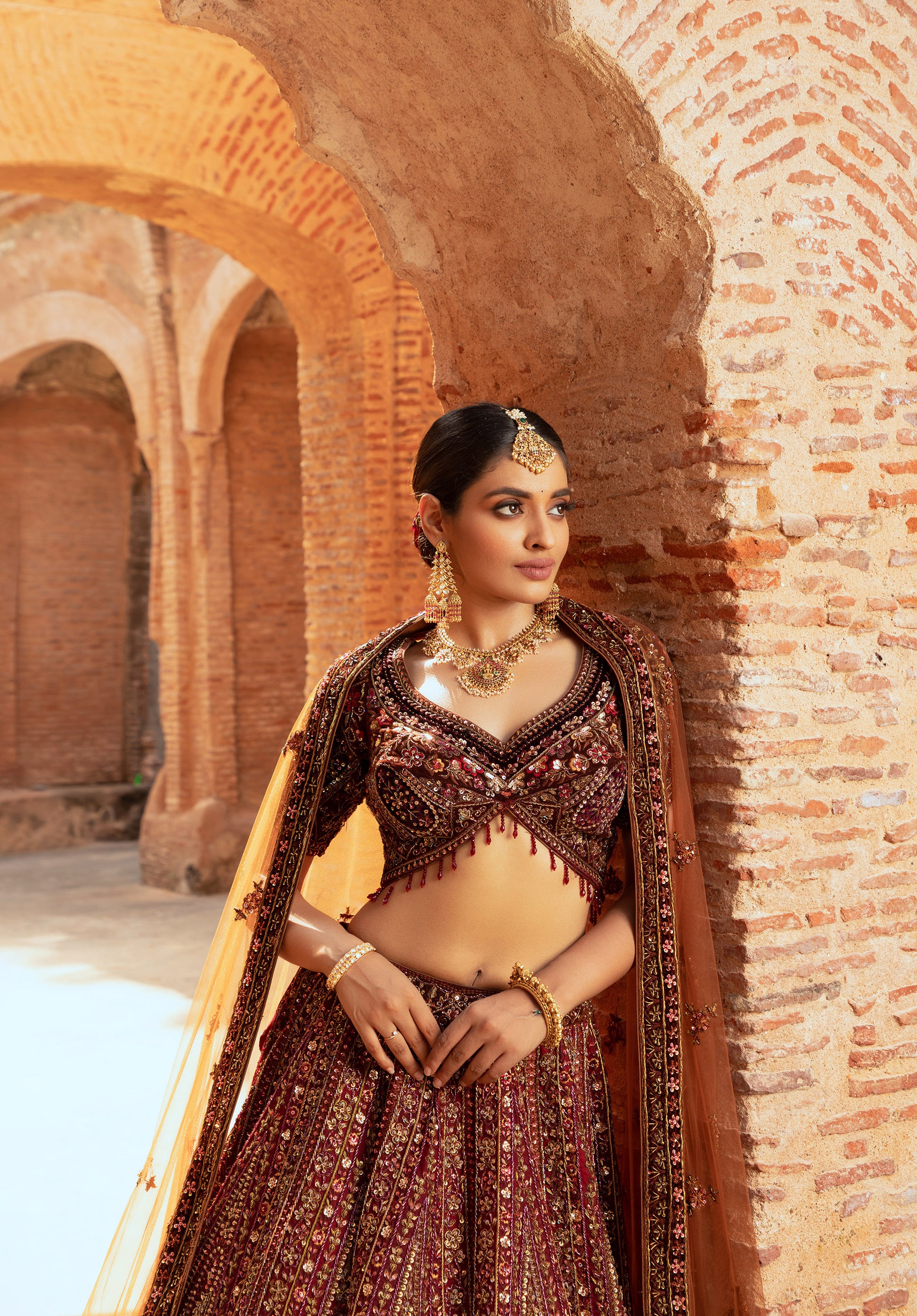 For Bride Maroon Lehenga With Jewellery Maroon Lehenga With