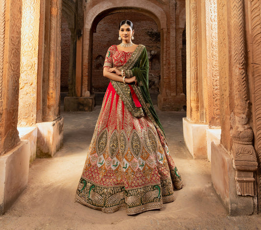 Opulent Silk Bridal Lehenga for Wedding with Heavy Zardozi Embroidery