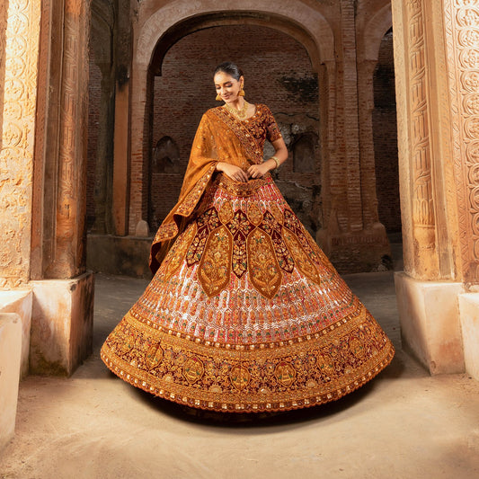 Lustrous Silk Bridal Lehenga with Sequins and Delicate Floral Motifs
