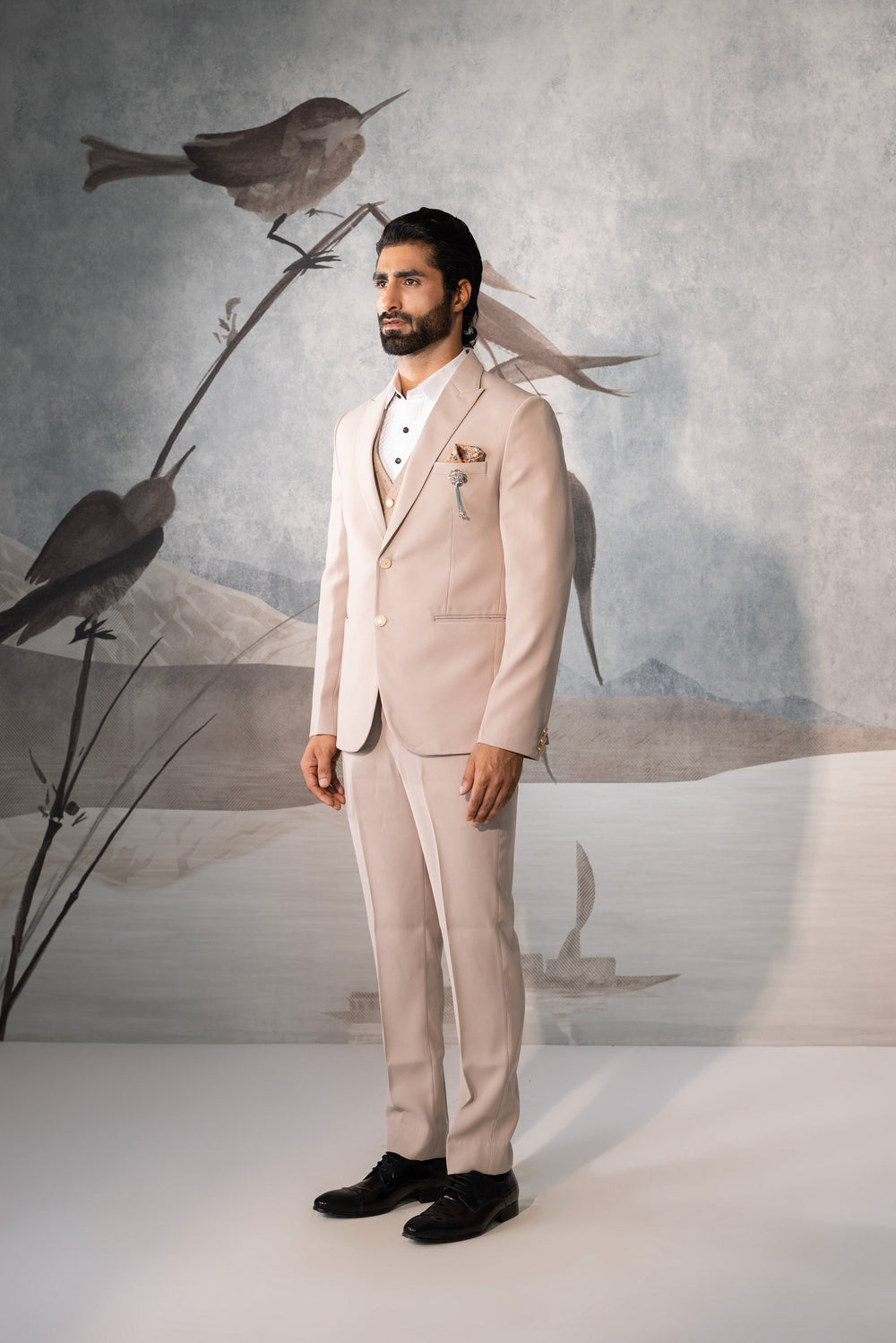 Beige Wedding Tuxedo Suit With Blazer
