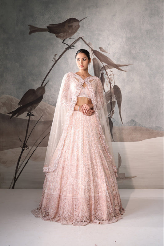Designer Pink with Heavy Embroidery Wedding Lehenga