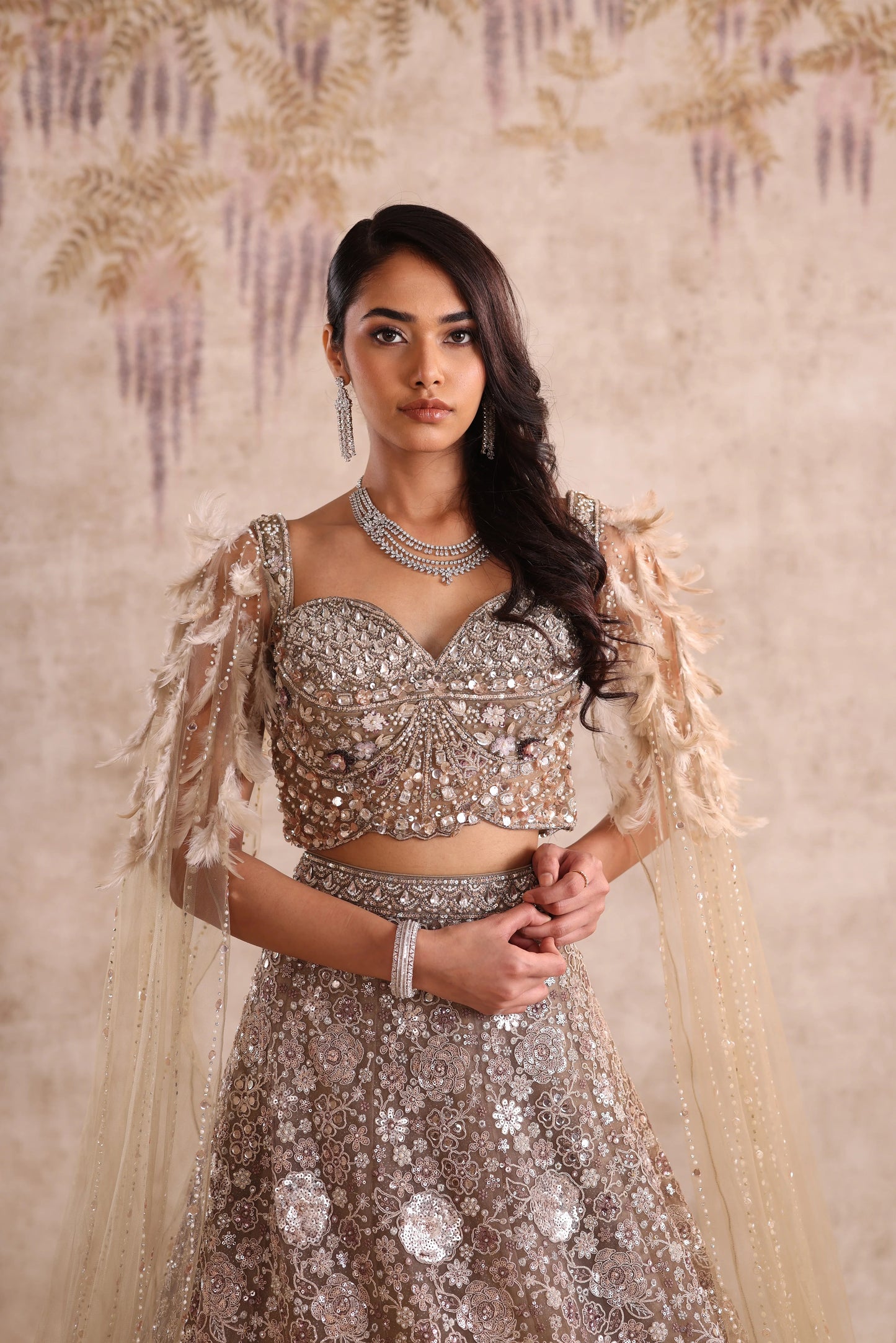 White Motifs Embroidered Net Weeding Lehenga for Sangeet