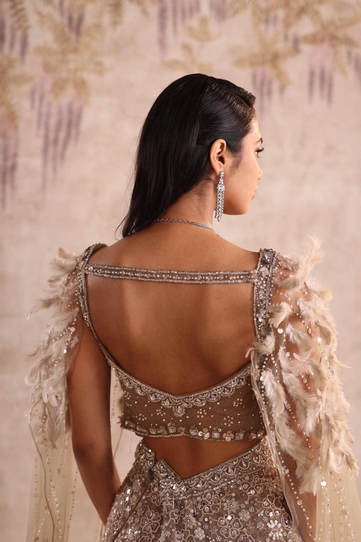 White Motifs Embroidered Net Weeding Lehenga for Sangeet