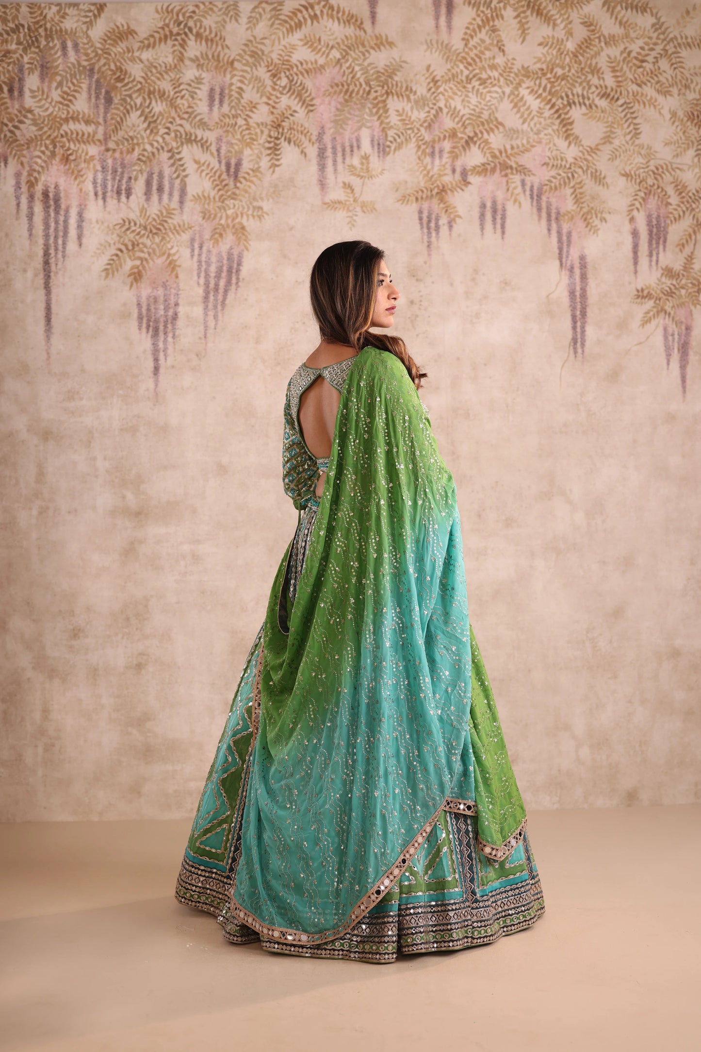 Green Mirror Work Bridesmaid Lehenga for Mehendi