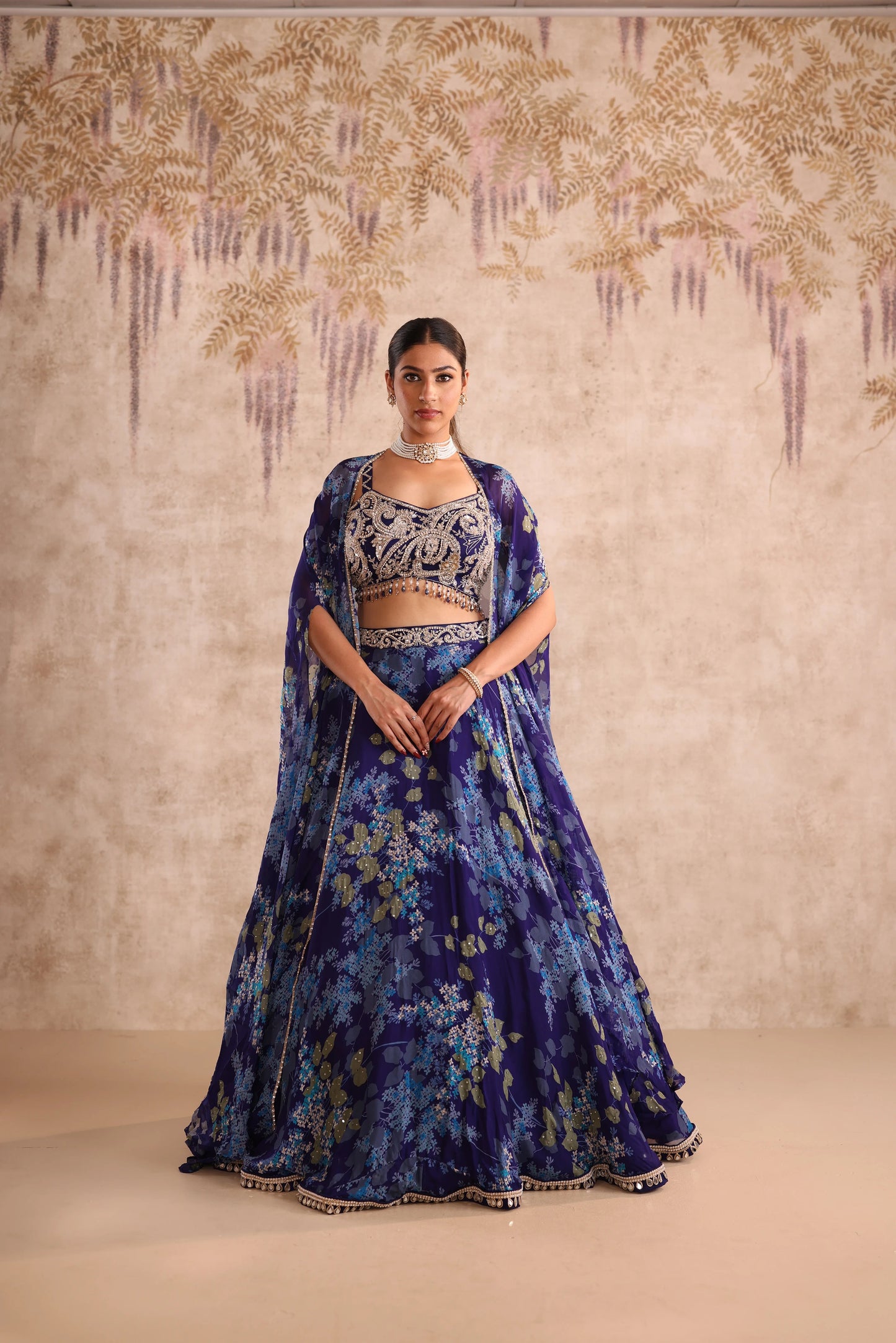 Blue Floral Embroidered Bridesmaid Lehenga Set for Sangeet