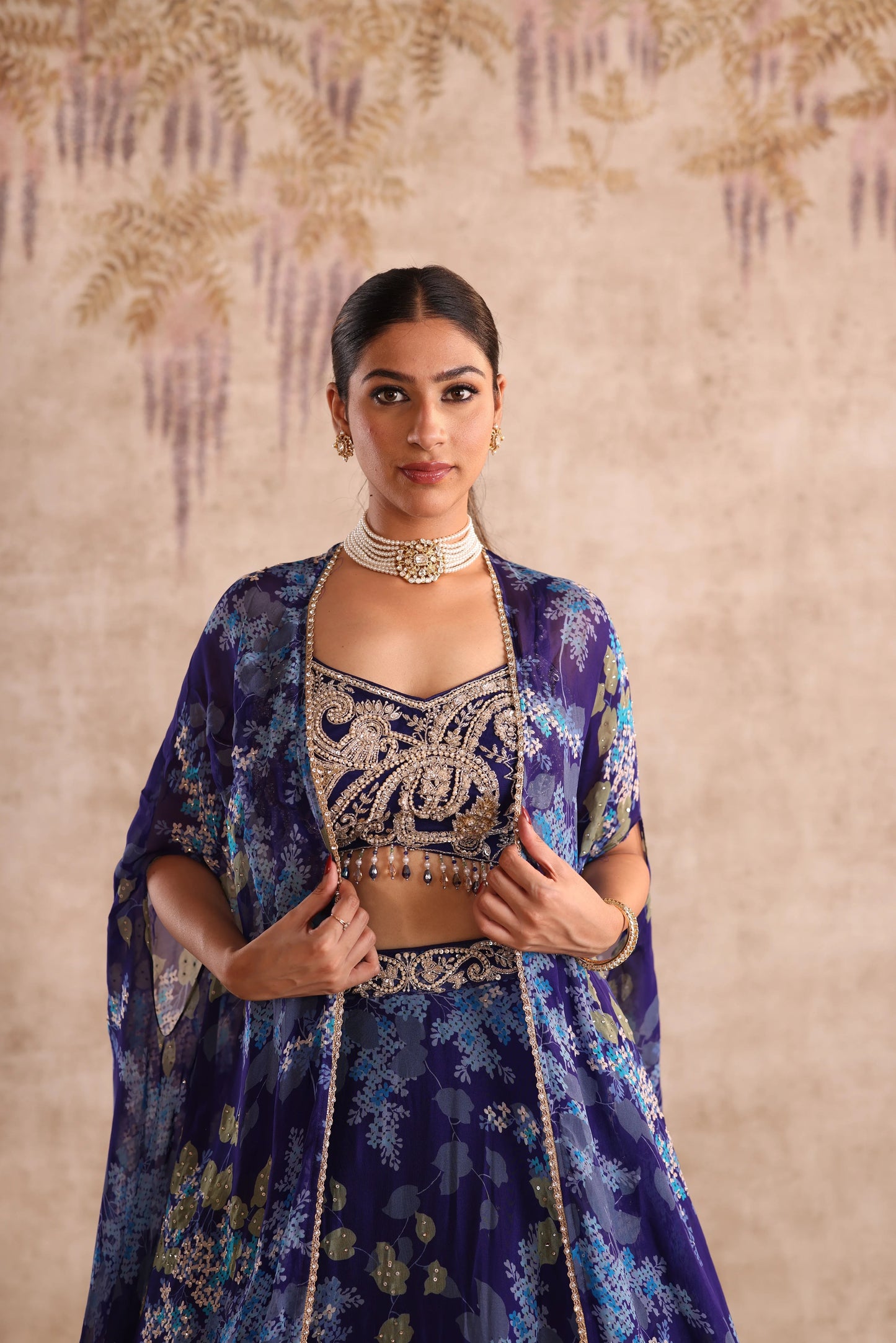 Blue Floral Embroidered Bridesmaid Lehenga Set for Sangeet