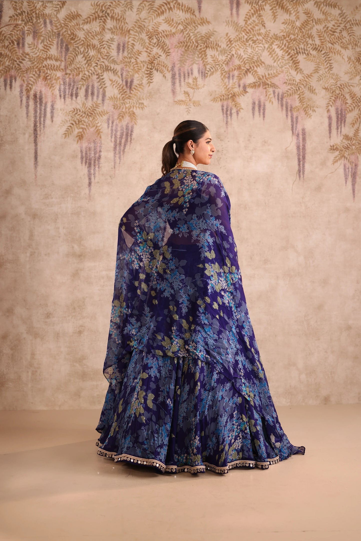Blue Floral Embroidered Bridesmaid Lehenga Set for Sangeet
