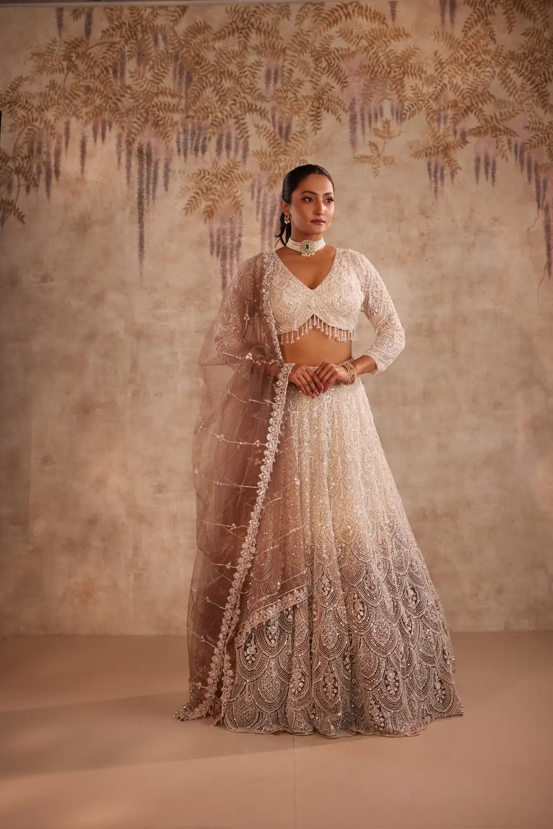 White Ombre Net Bridal Lehenga for Sangeet