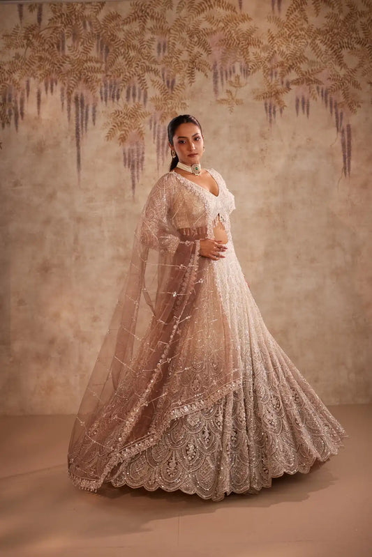White Ombre Net Bridal Lehenga for Sangeet