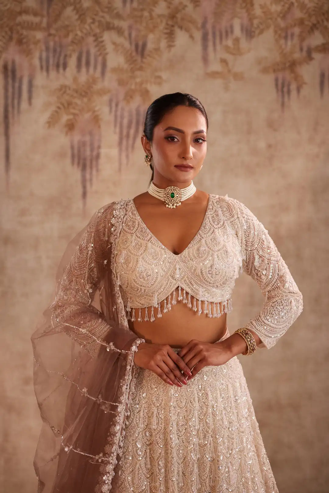 White Ombre Net Bridal Lehenga for Sangeet