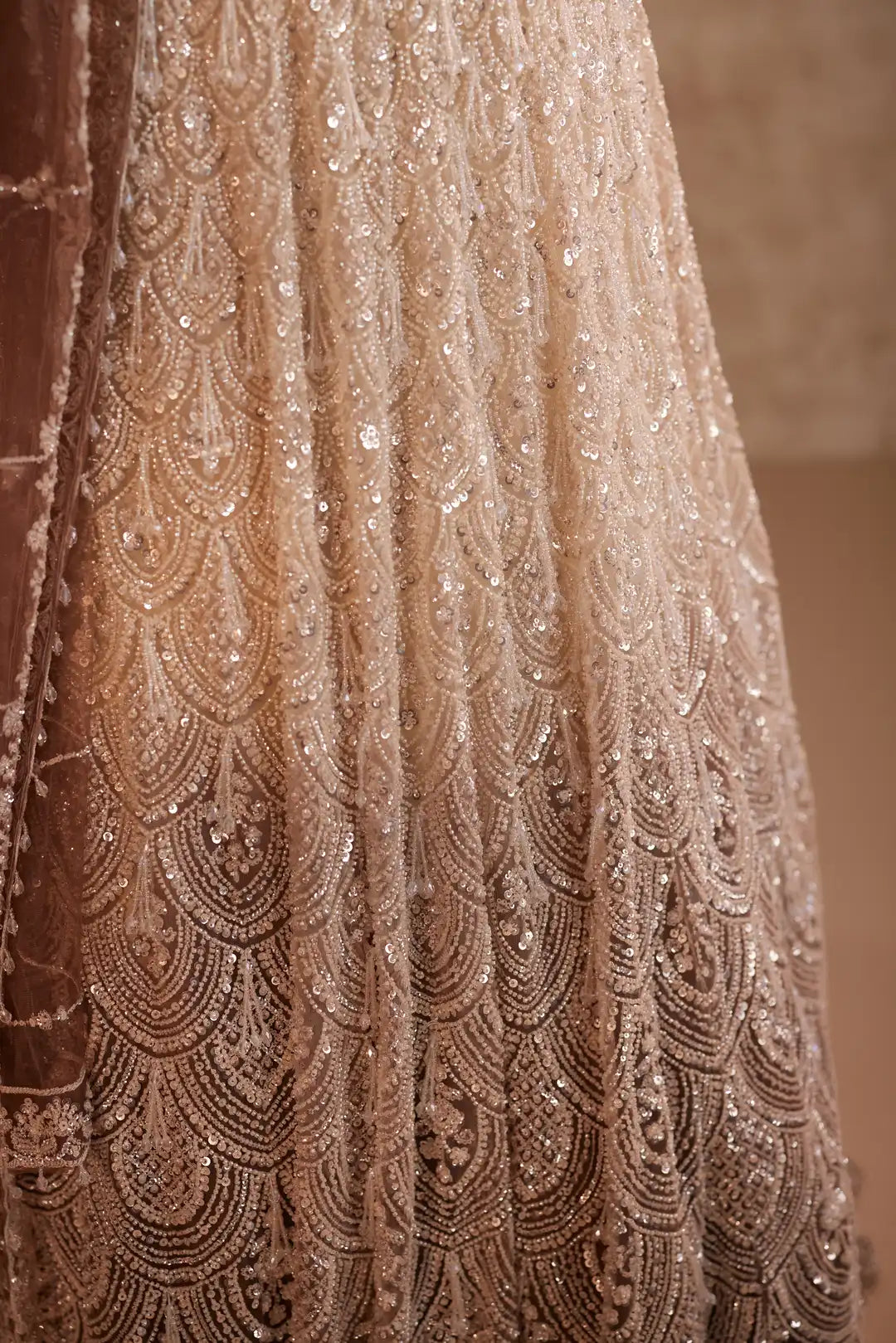 White Ombre Net Bridal Lehenga for Sangeet