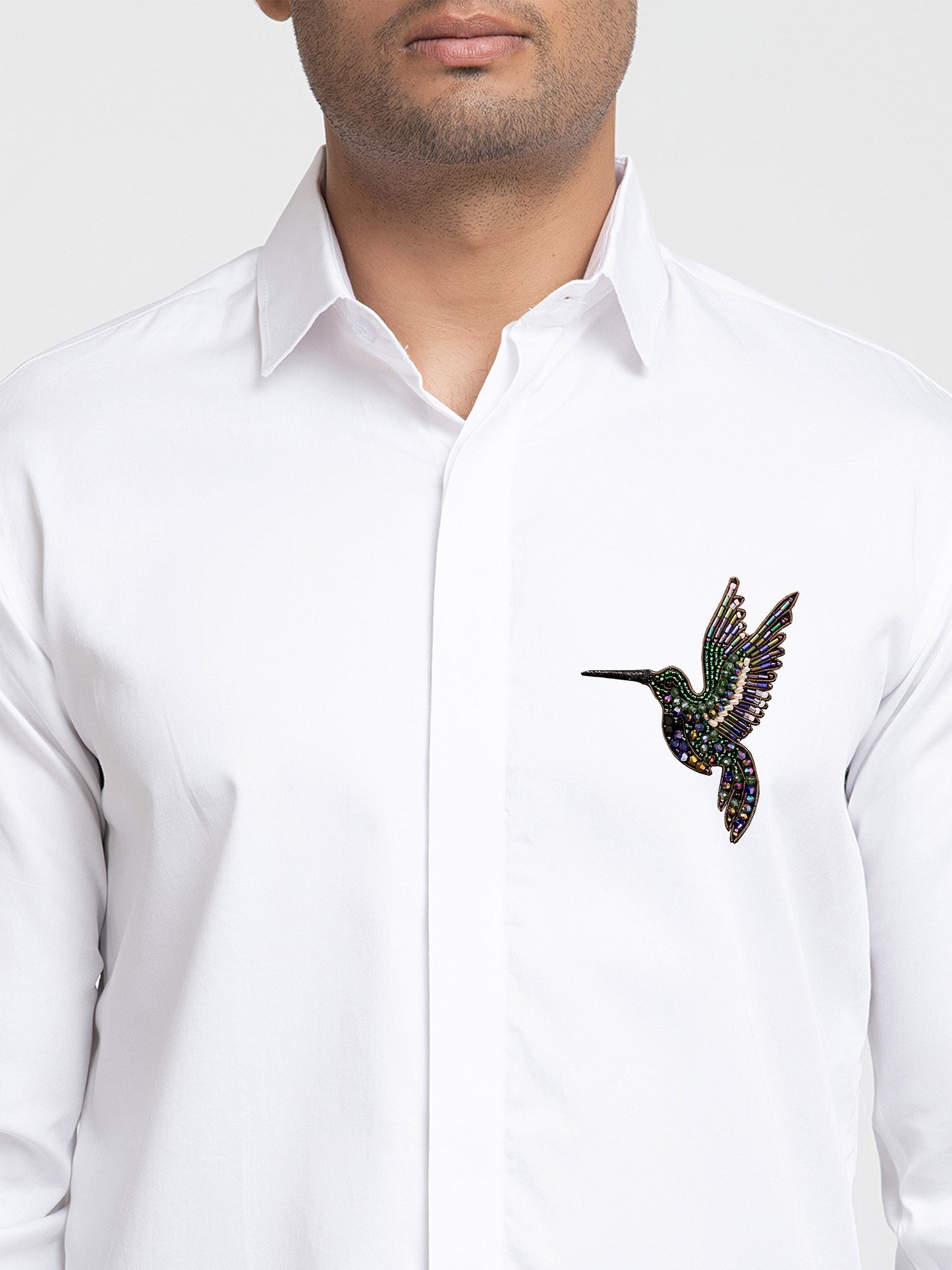 White Giza Cotton Bird embroidered shirt