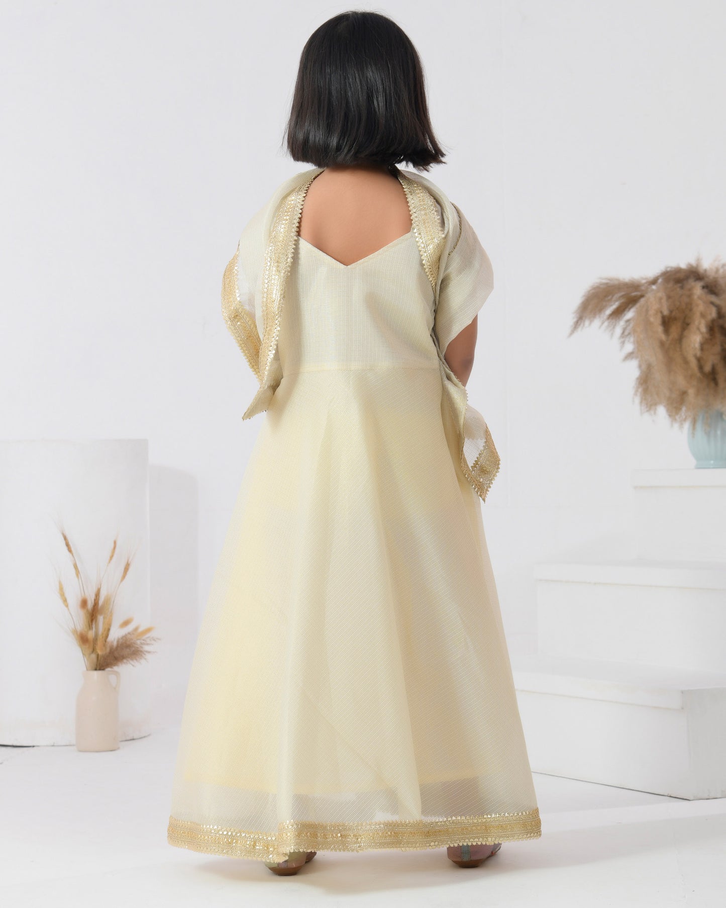 Ivory Color Doriya Silk Anarkali Set