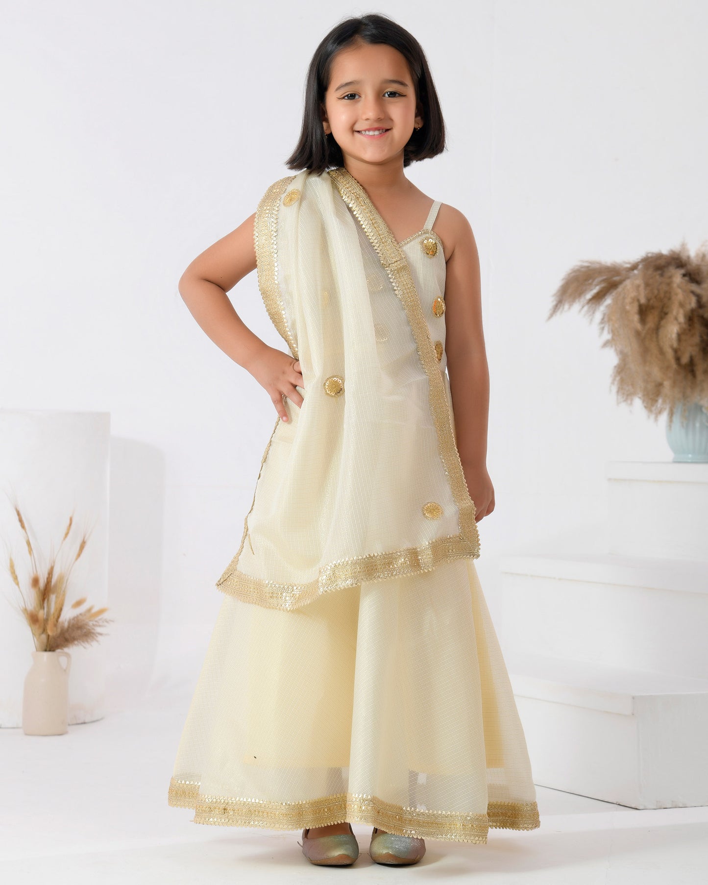 Ivory Color Doriya Silk Anarkali Set