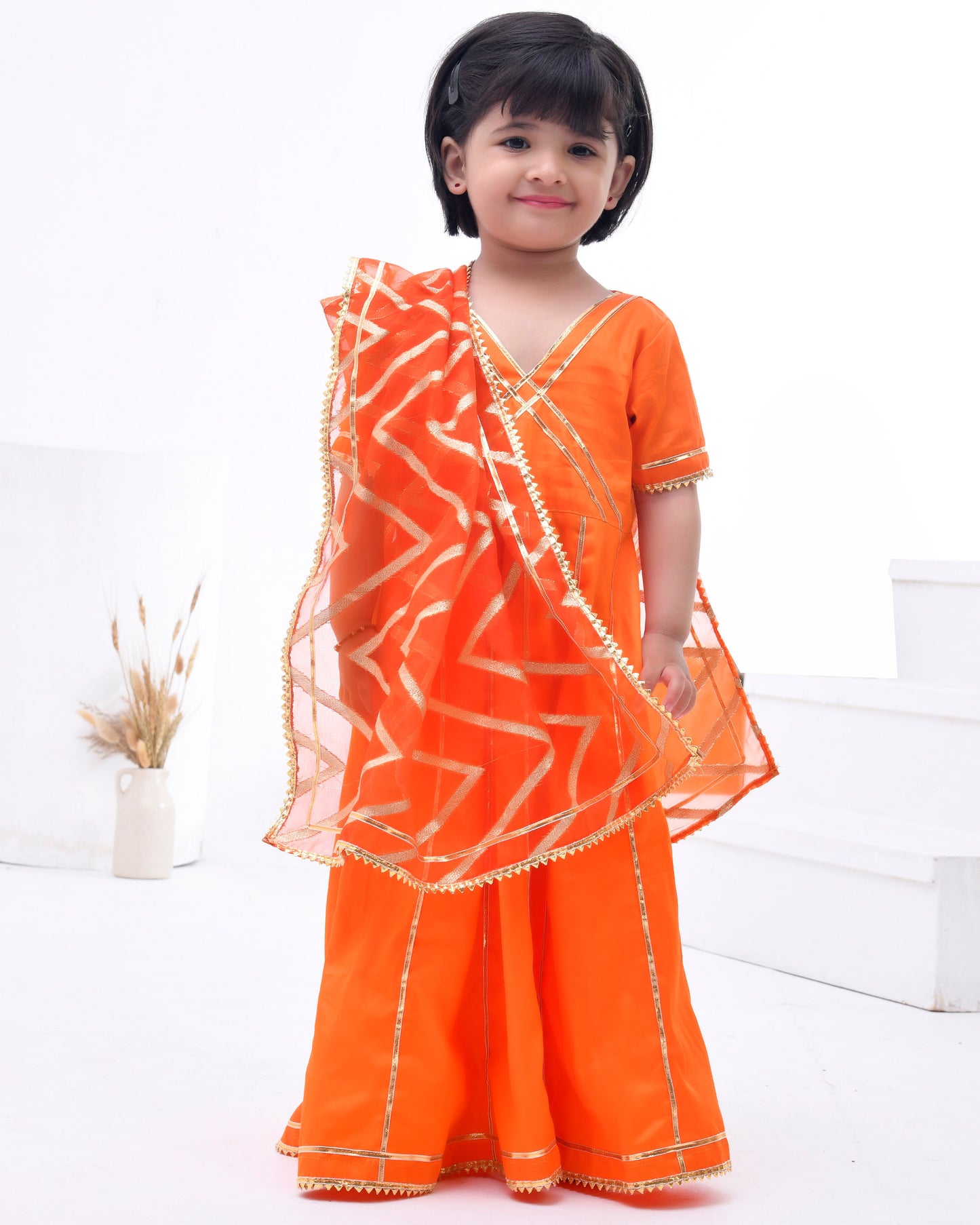Orange Cotton Silk Embellished Anarkali Set