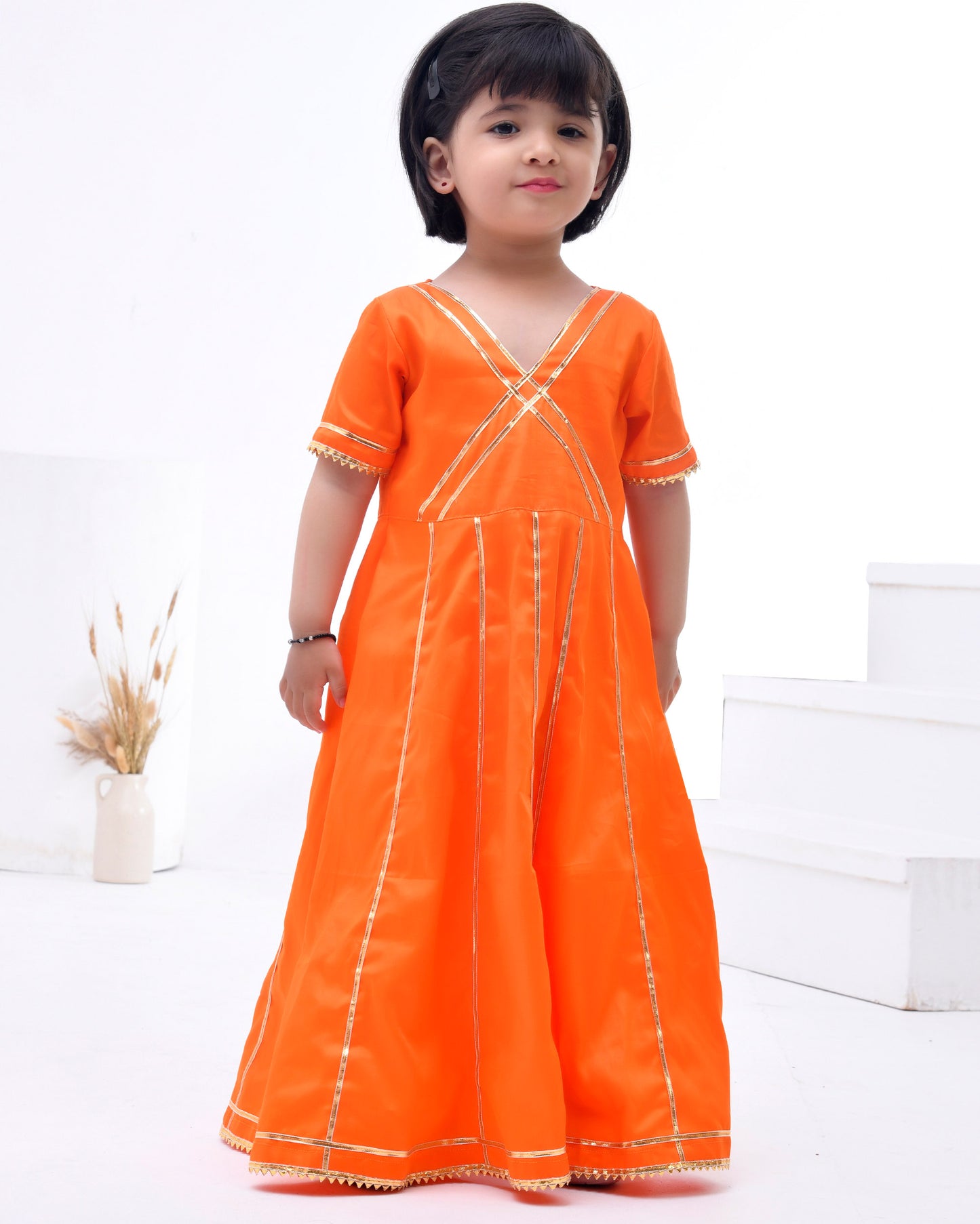 Orange Cotton Silk Embellished Anarkali Set