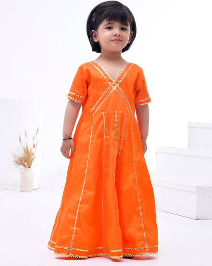Orange Cotton Silk Embellished Anarkali Set